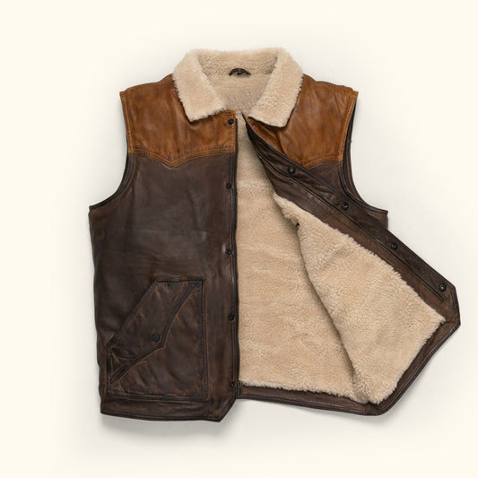 Leather | Sherpa Vest | Sherpa Jacket | Tailored to Your Size | Tan | Brown | Sheepskin | lambskin | Gifts For Men  99percenthandmade   