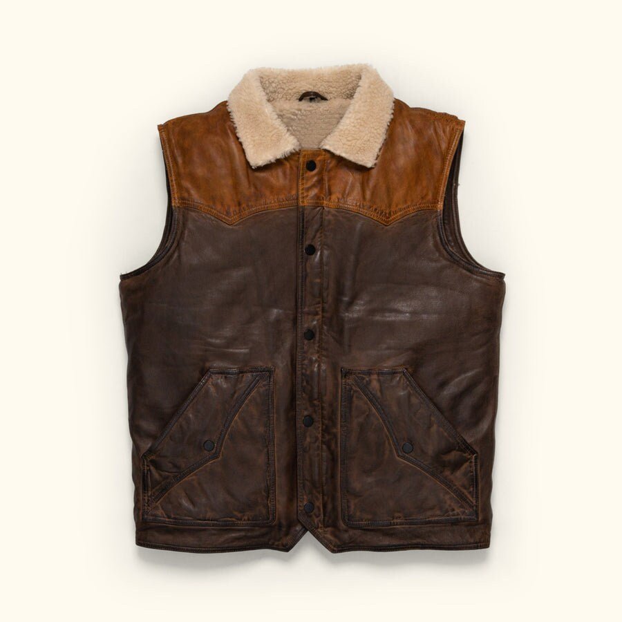 Leather | Sherpa Vest | Sherpa Jacket | Tailored to Your Size | Tan | Brown | Sheepskin | lambskin | Gifts For Men  99percenthandmade   