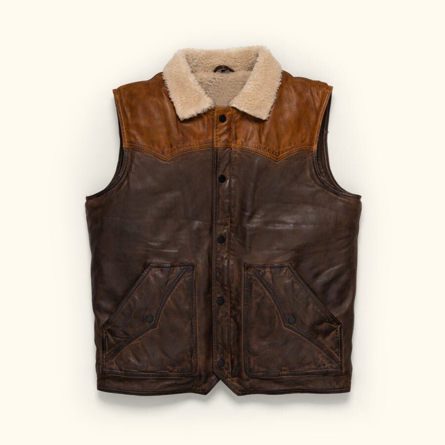 Leather | Sherpa Vest | Sherpa Jacket | Tailored to Your Size | Tan | Brown | Sheepskin | lambskin | Gifts For Men  99percenthandmade   