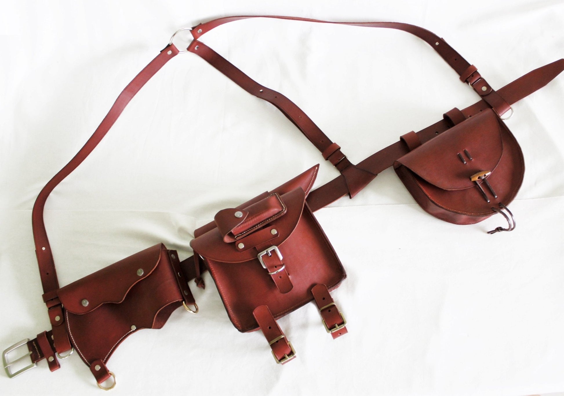 Leather Survival Waist Pack set with Belt Suspender Kit  99percenthandmade XS - 75 Cognac 