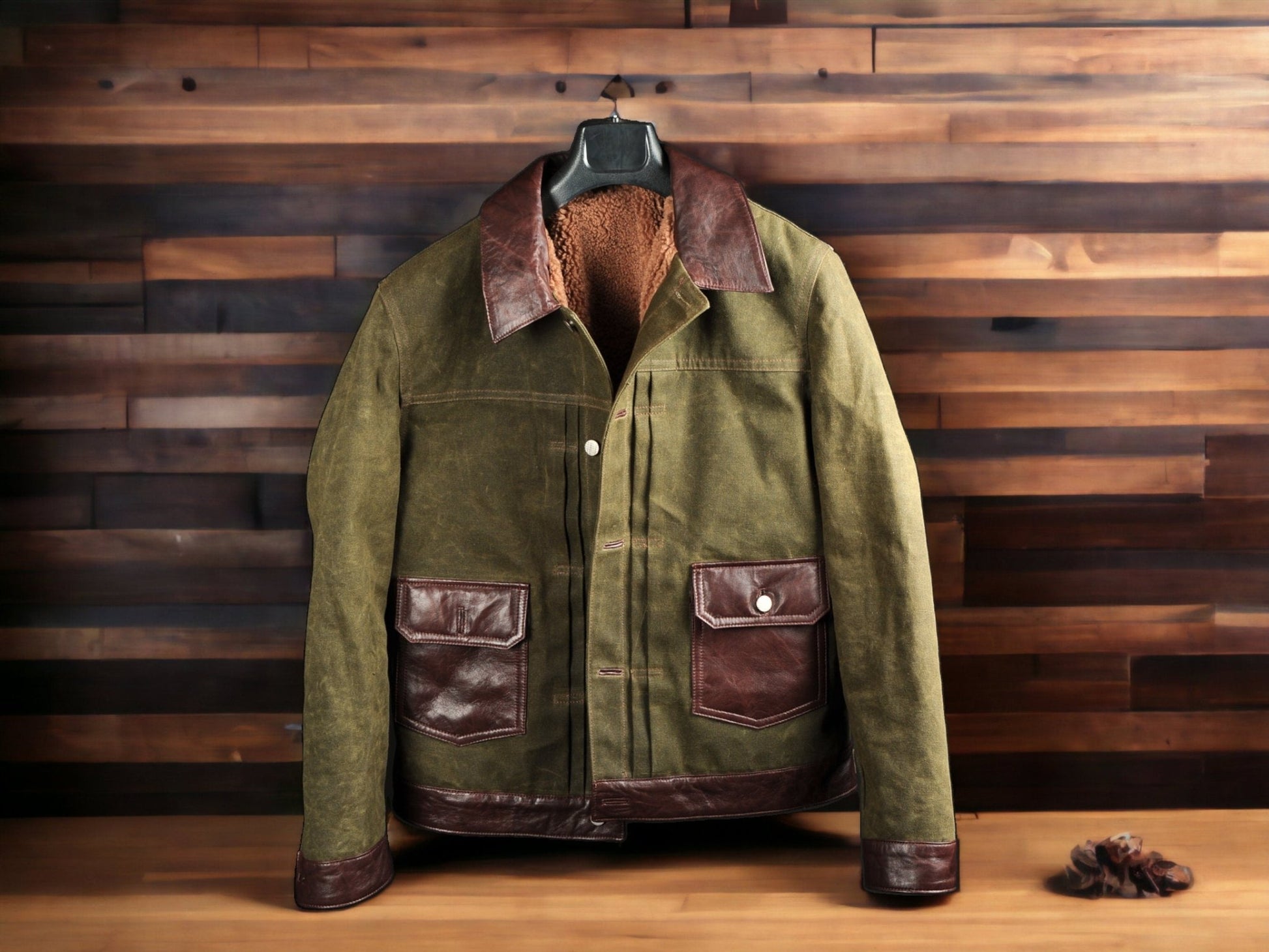 Leather Waxed Canvas Jacket | Biker Jacket | Handmade Jacket  | Tailored to Your Size | Brown | Green |  Leather Jacket | Canvas Jacket |  99percenthandmade   