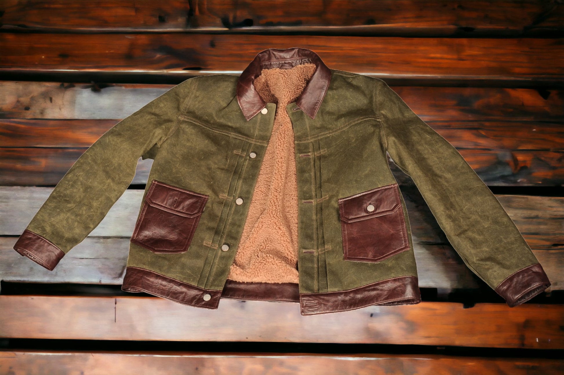 Leather Waxed Canvas Jacket | Biker Jacket | Handmade Jacket  | Tailored to Your Size | Brown | Green |  Leather Jacket | Canvas Jacket |  99percenthandmade   