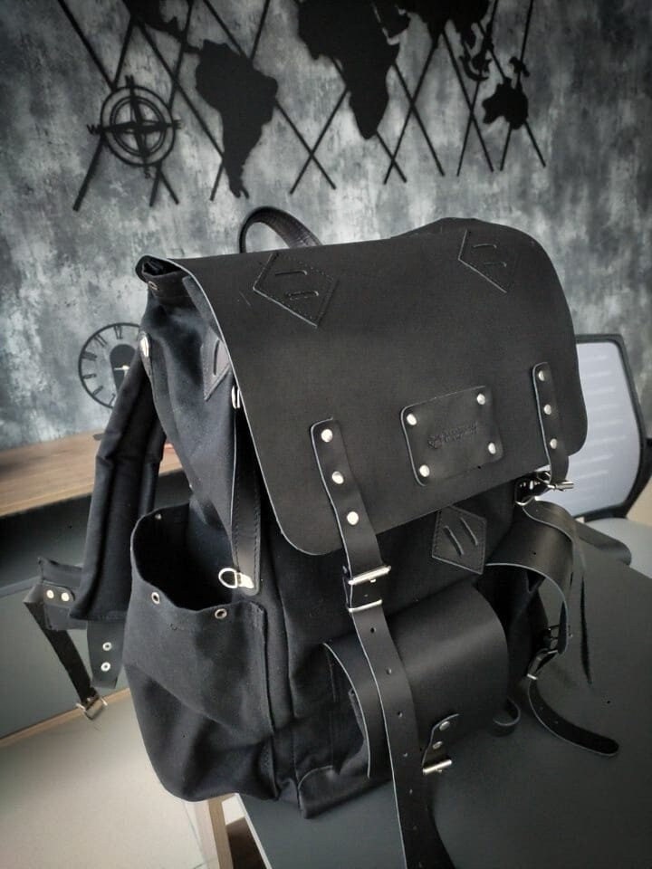 Limited Bestseller Custom Genuine Black Waxed Canvas with Leather Details Backpack for Travel, Camping | 60 Liters | Personalization  99percenthandmade   