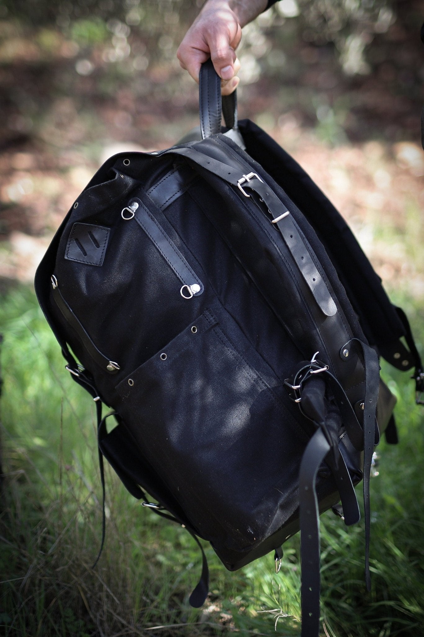 black leather canvas caravan backpack Limited Bestseller Custom Genuine Black Waxed Canvas with Leather Deta