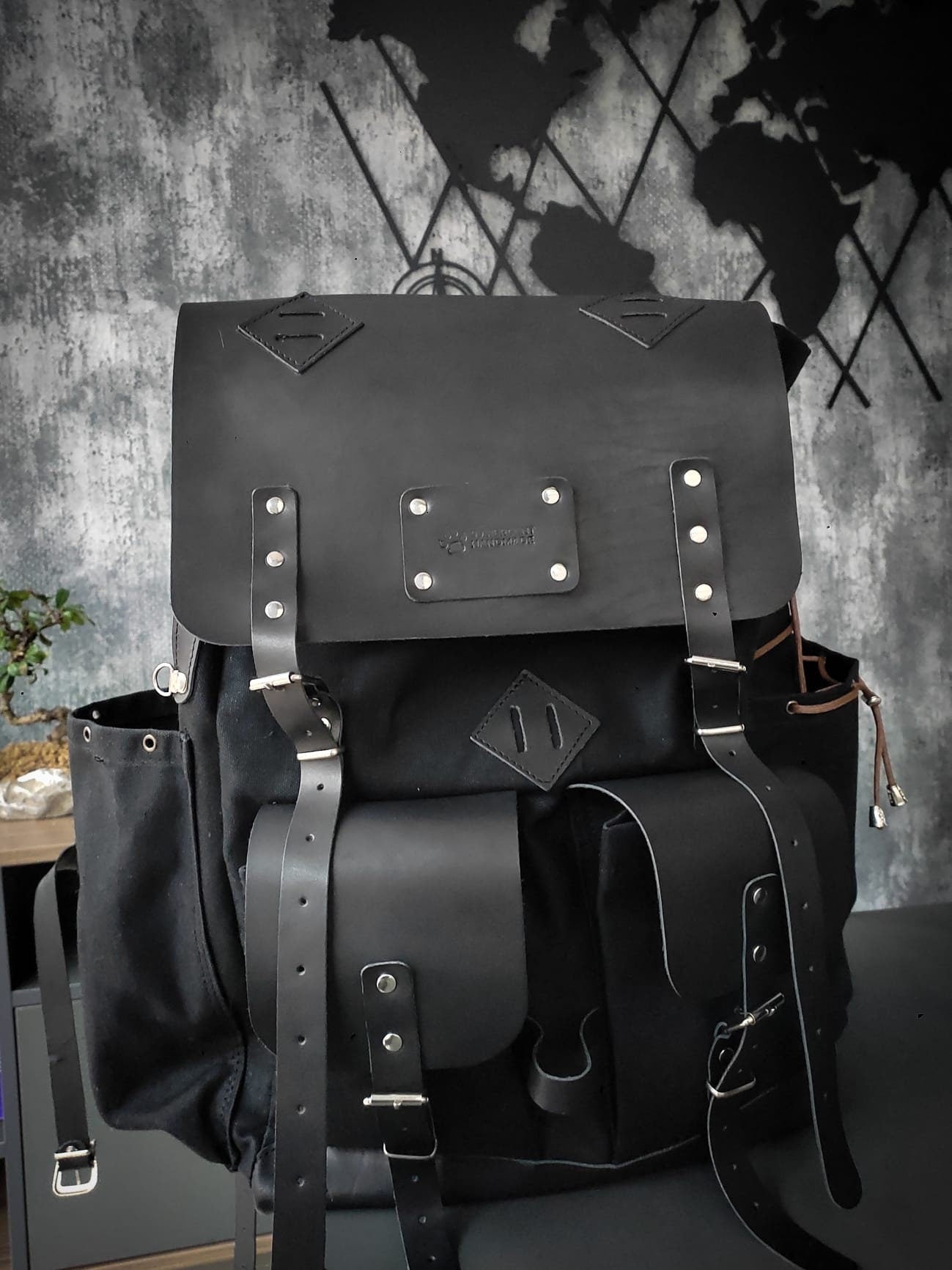 Limited Bestseller Custom Genuine Black Waxed Canvas with Leather Details Backpack for Travel, Camping | 60 Liters | Personalization  99percenthandmade   