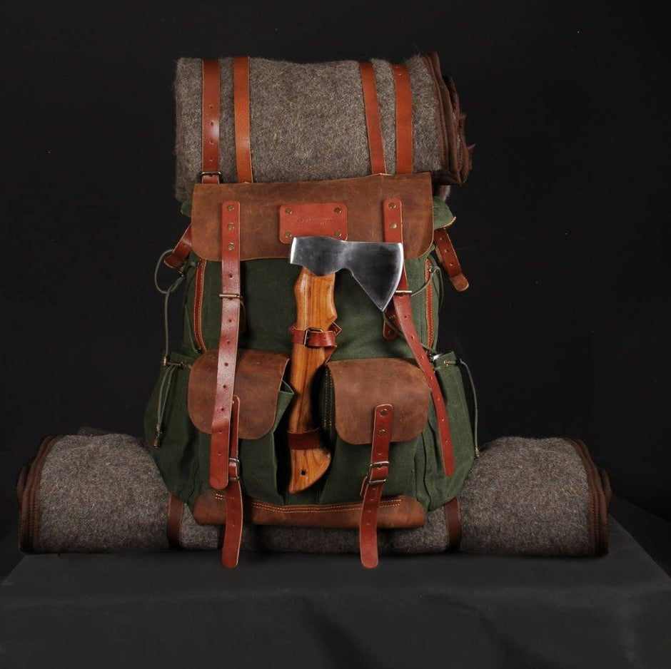 Bushcraft Handmade Leather Waxed Canvas Backpack Rucksack Bag