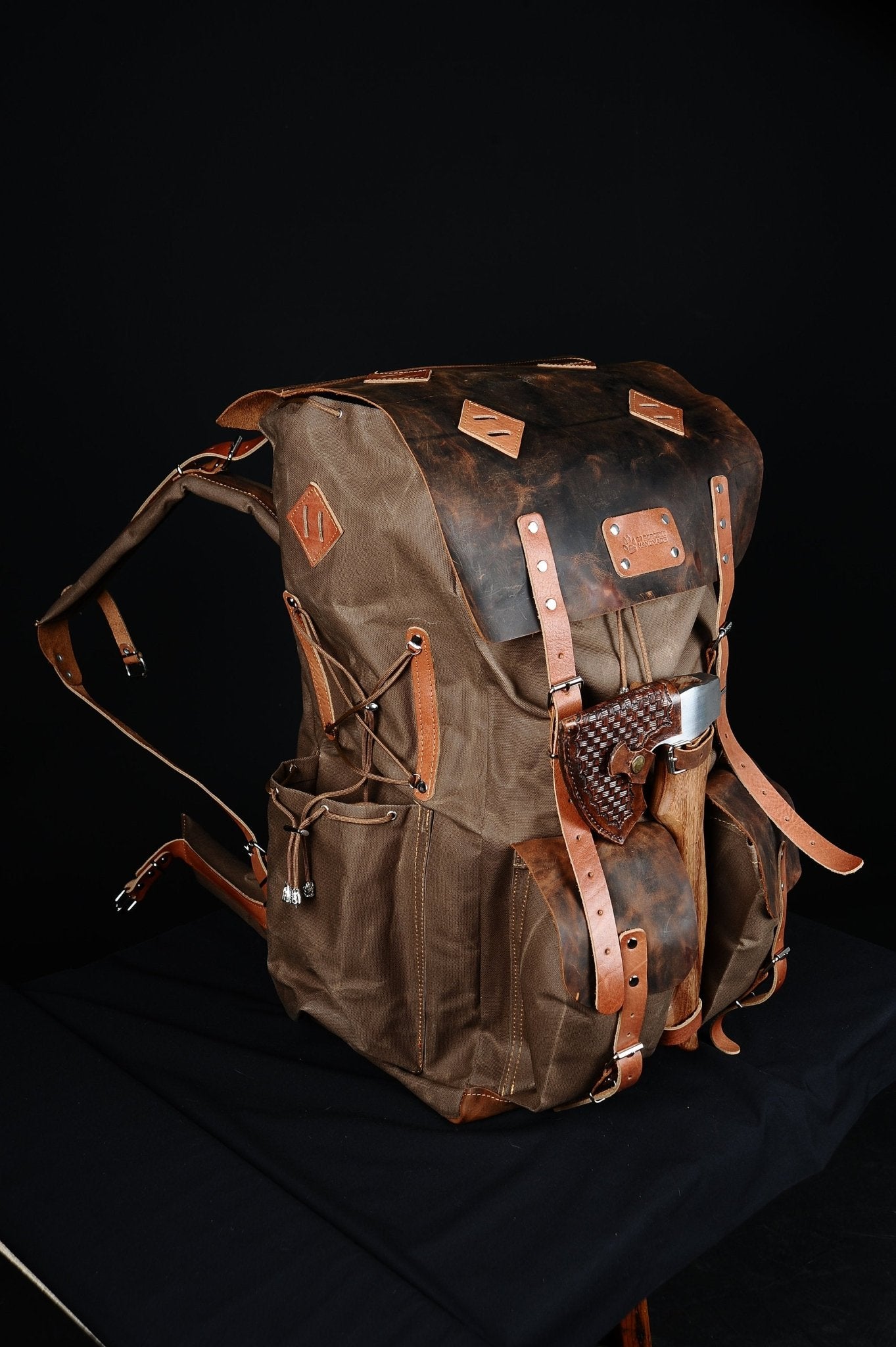 Limited | Bushcraft Backpack | Camping Backpack | Waxed Canvas with Leather Details Backpack for Travel, Camping | 70 L | Personalization  99percenthandmade   