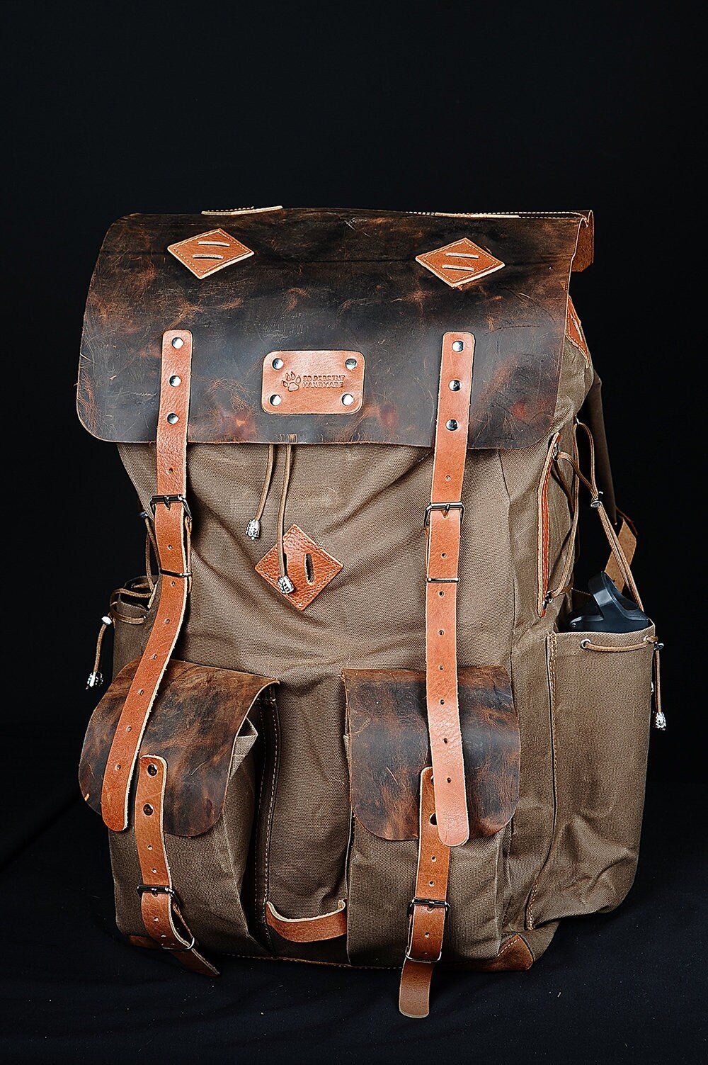 Limited | Bushcraft Backpack | Camping Backpack | Waxed Canvas with Leather Details Backpack for Travel, Camping | 70 L | Personalization  99percenthandmade   