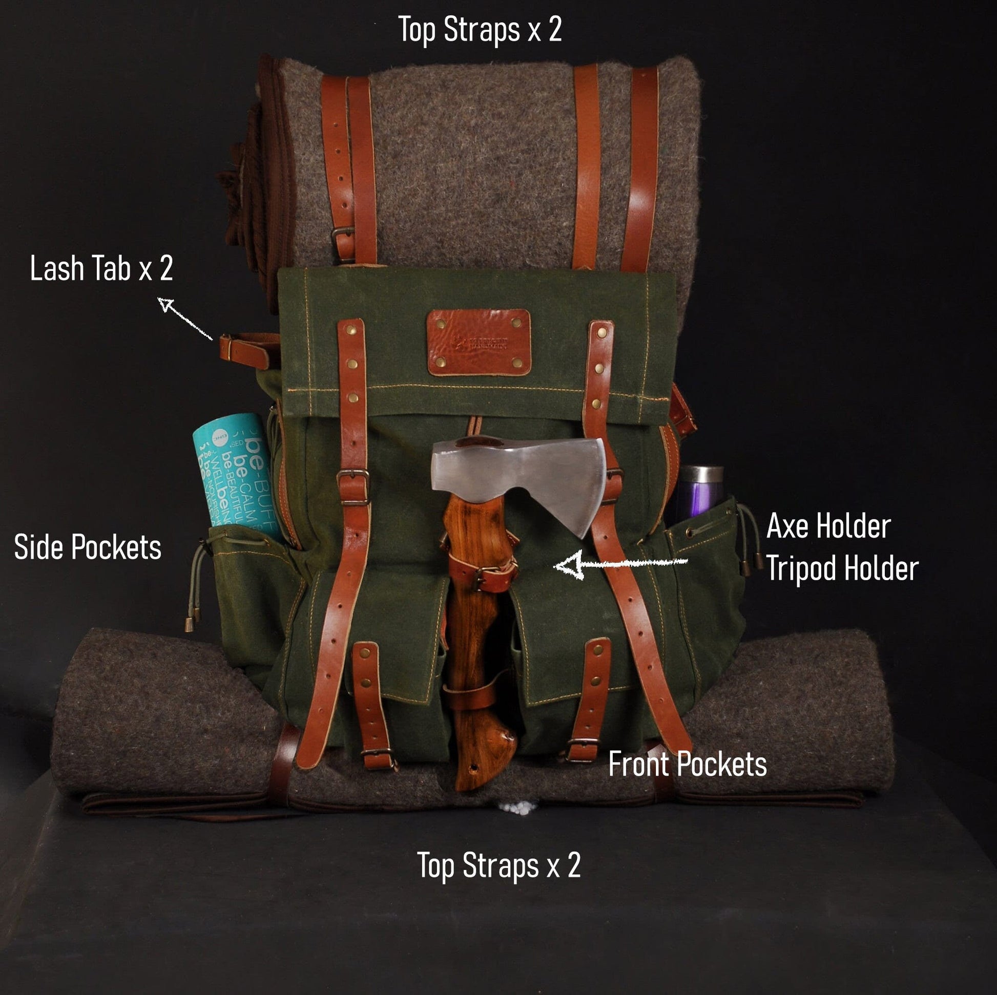 Limited Hiking Camping Backpack 30 Liter to 80 liter options Black Brown Green Options  99percenthandmade Dark Khaki Green 30 Liters 