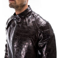 Men Black Alligator Crocodile Embossed on Lamskin Leather Biker Jacket Slim Fit  |  Leather Jacket | Tailored to Your Size |  99percenthandmade   