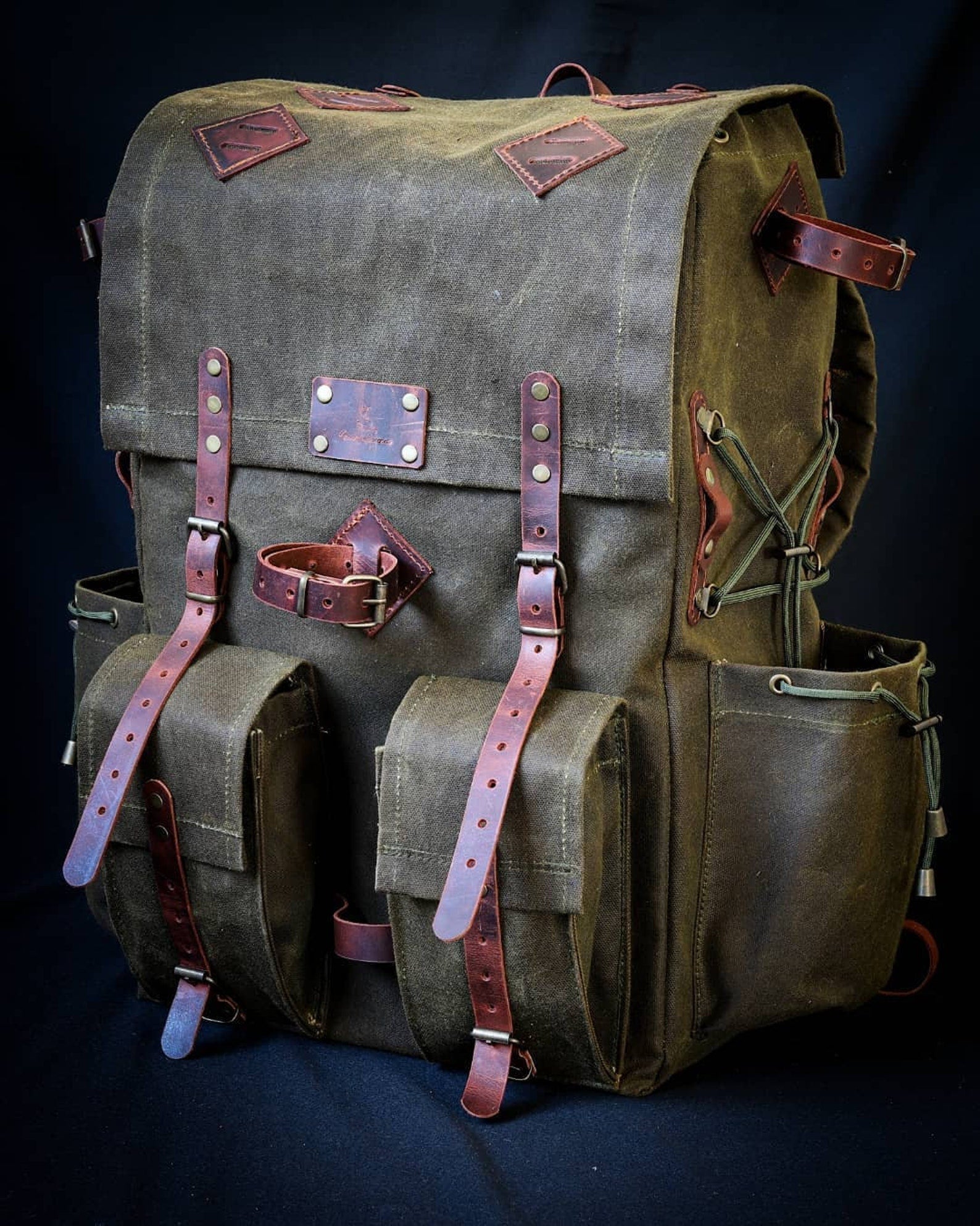 Model Name : Artemis Template | Custom Leather-Canvas Backpack with Canvas Flap, You can Redesign-Customize the item | 30 Liter to 80 Liter Options bushcraft backpack - camping backpack - hiking backpack 99percenthandmade   