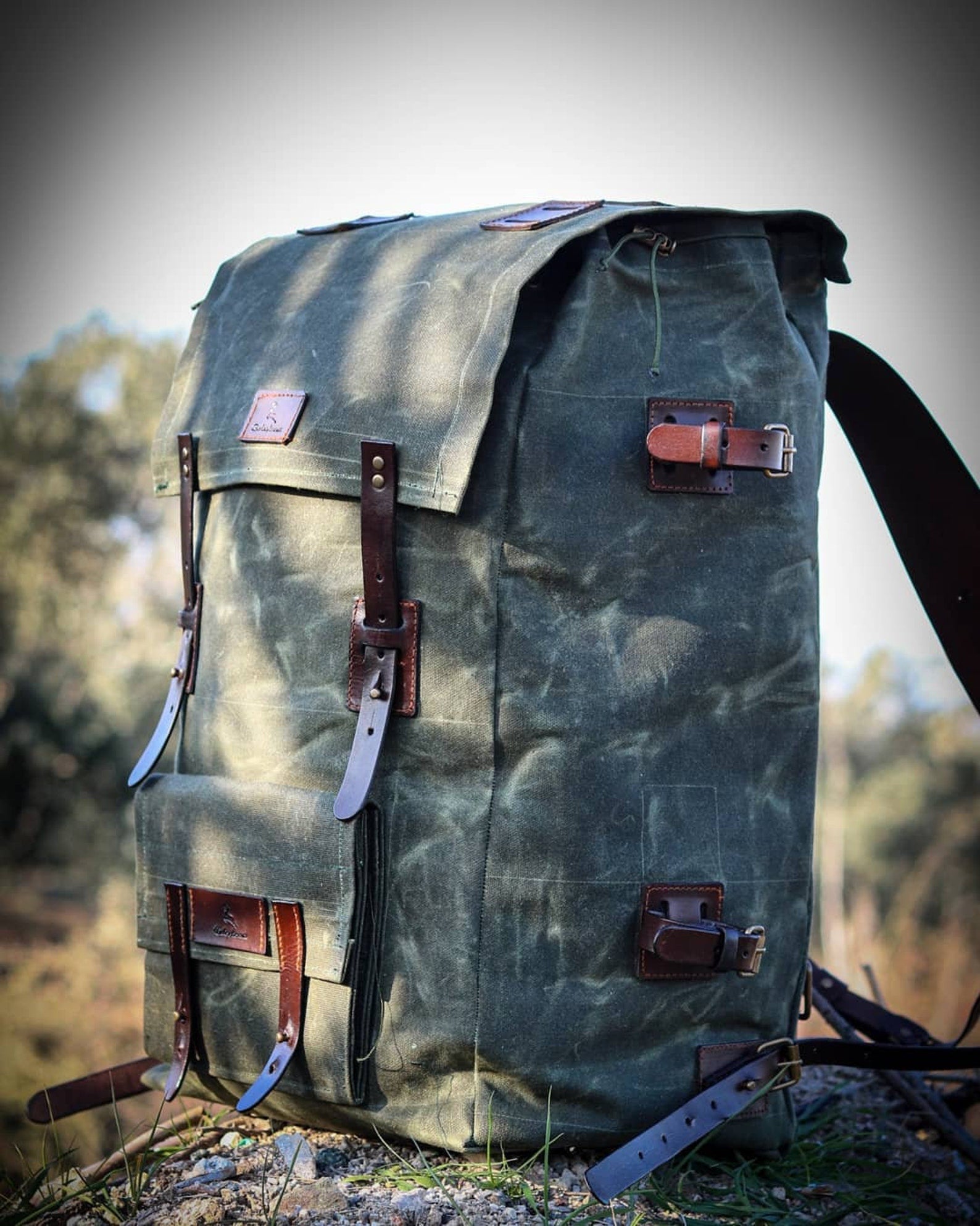 Model Name : Artemis Template | Custom Leather-Canvas Backpack with Canvas Flap, You can Redesign-Customize the item | 30 Liter to 80 Liter Options bushcraft backpack - camping backpack - hiking backpack 99percenthandmade   