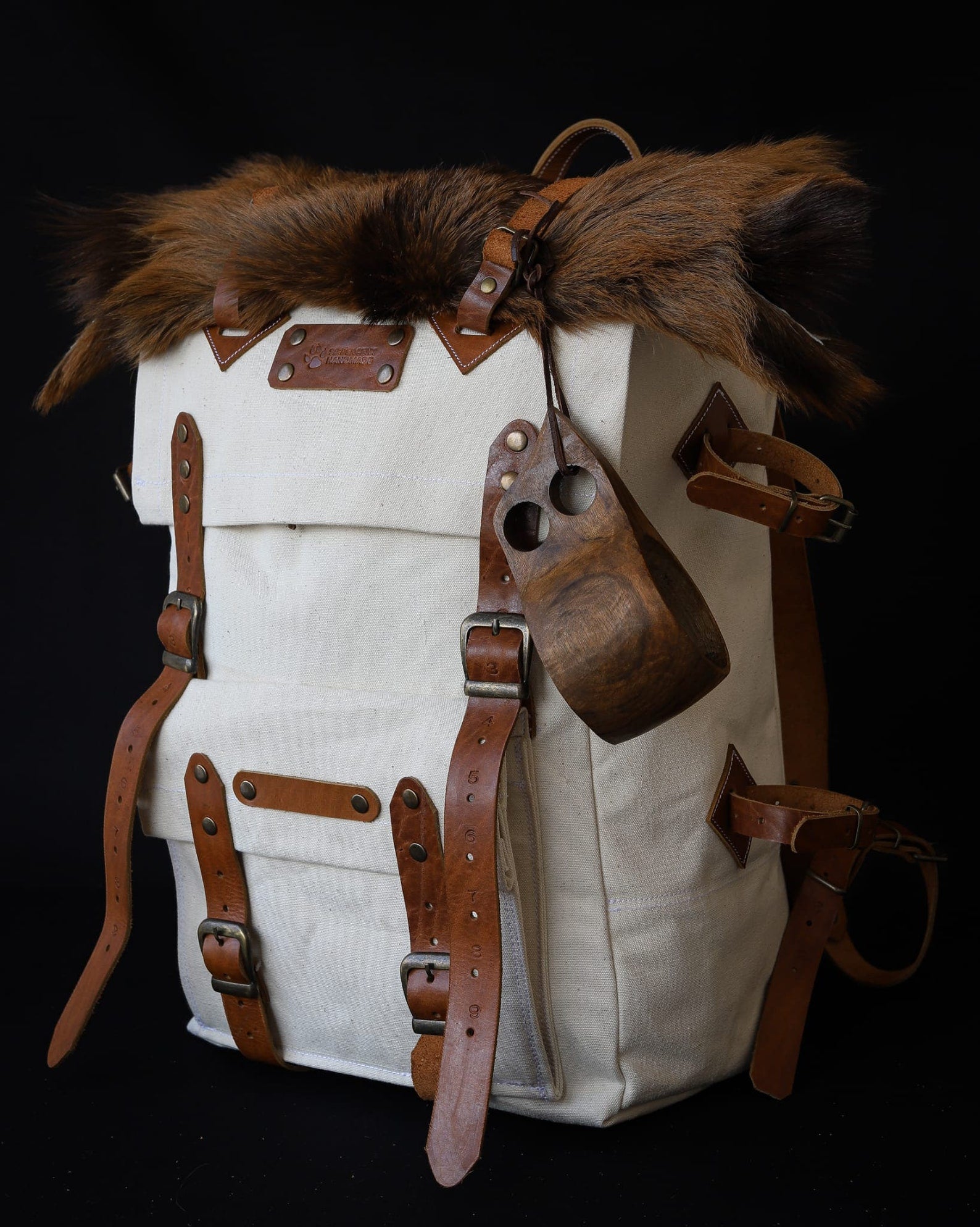 Model Name : Artemis Template | Custom Leather-Canvas Backpack with Canvas Flap, You can Redesign-Customize the item | 30 Liter to 80 Liter Options bushcraft backpack - camping backpack - hiking backpack 99percenthandmade   