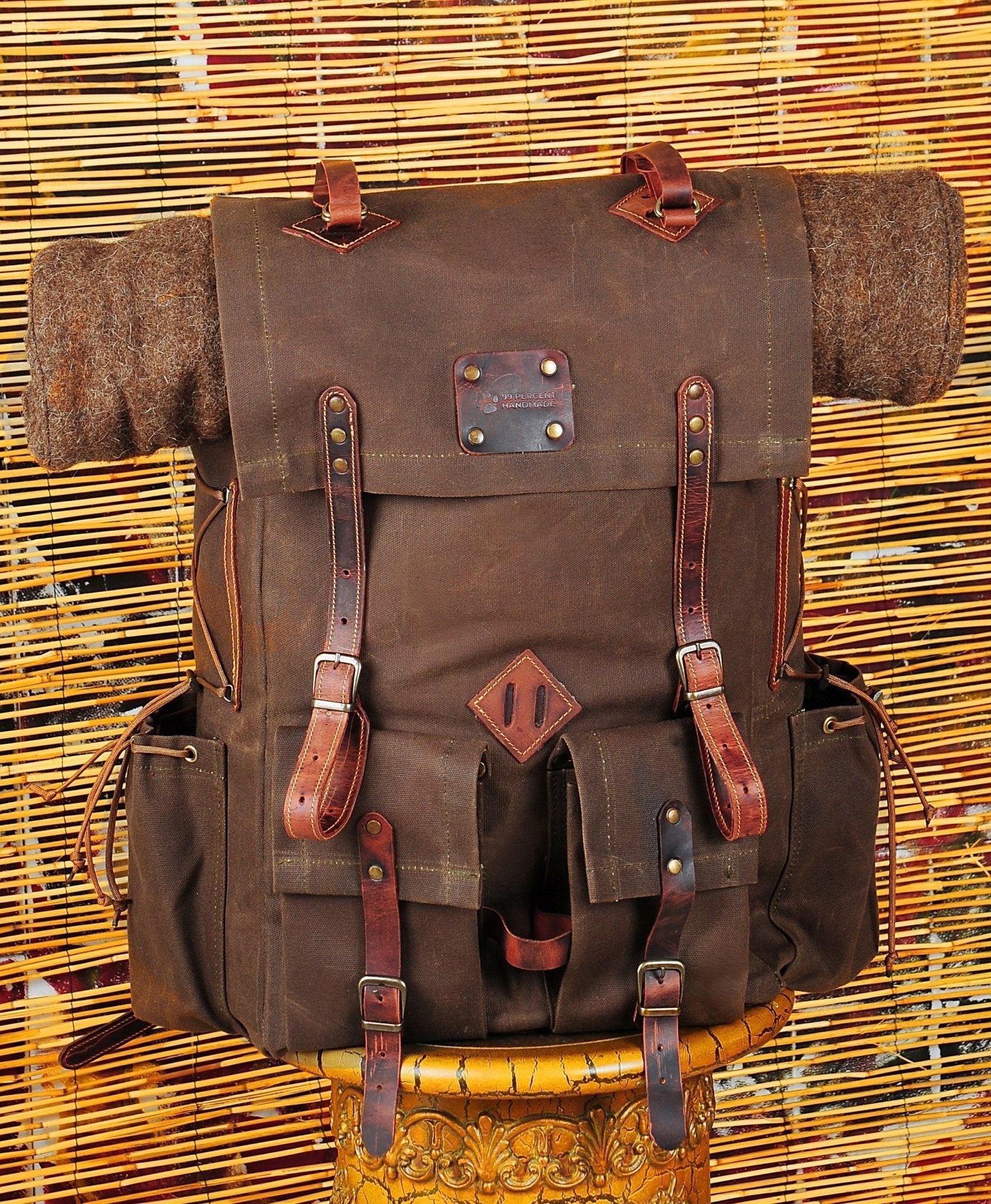 Model Name : Artemis Template | Custom Leather-Canvas Backpack with Canvas Flap, You can Redesign-Customize the item | 30 Liter to 80 Liter Options bushcraft backpack - camping backpack - hiking backpack 99percenthandmade   