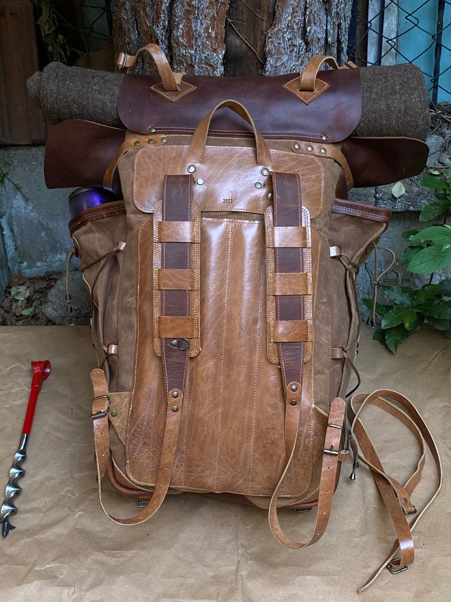 Model Name : Babylon Beige | Custom Leather-Canvas Backpack with Leather Flap, You can Redesign-Customize the item | 30 Liter to 80 Liter Options (Many variants Photos)) bushcraft - camping - hiking backpack 99percenthandmade   