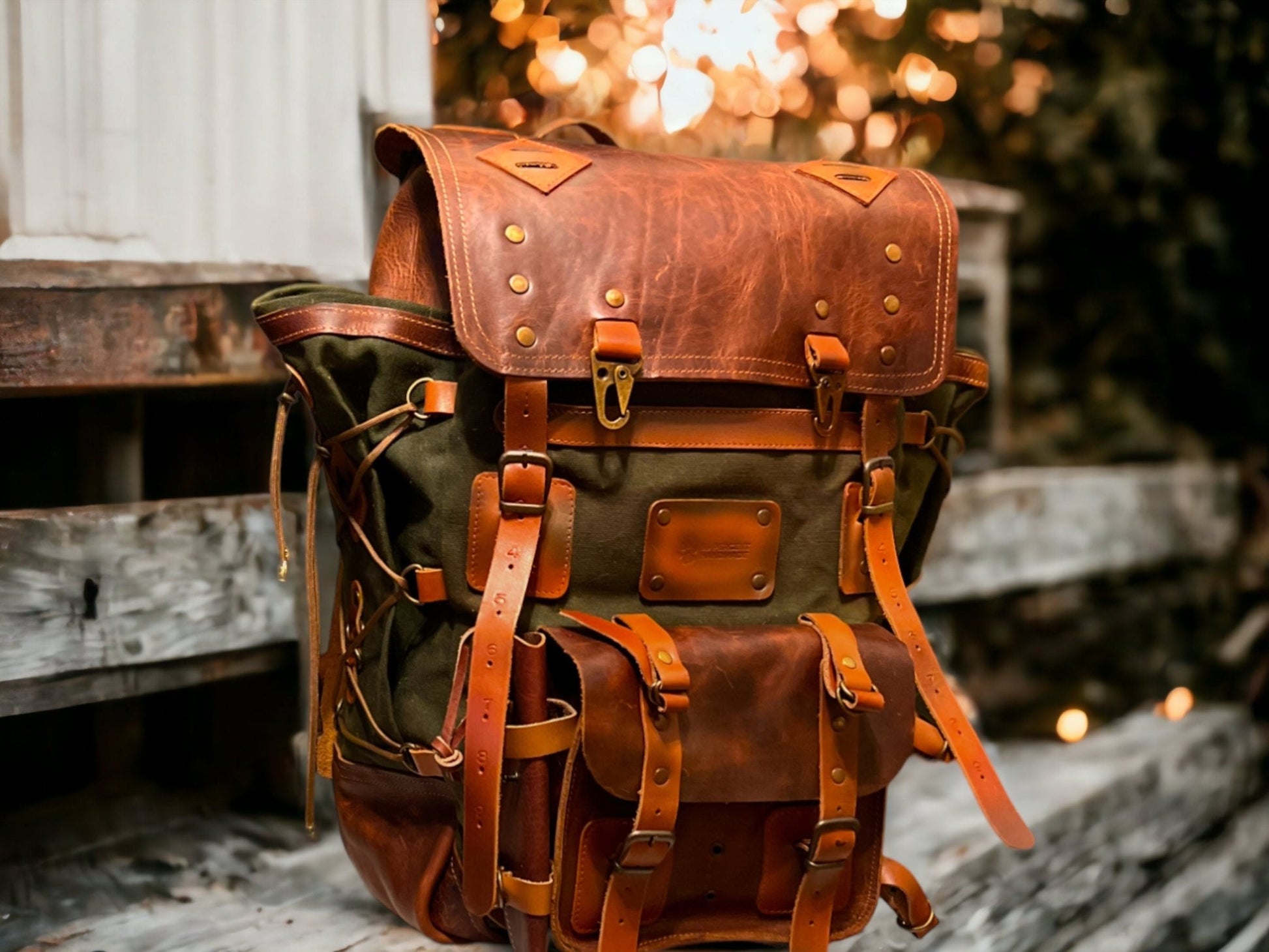 Model Name : Babylon Beige | Custom Leather-Canvas Backpack with Leather Flap, You can Redesign-Customize the item | 30 Liter to 80 Liter Options (Many variants Photos)) bushcraft - camping - hiking backpack 99percenthandmade   