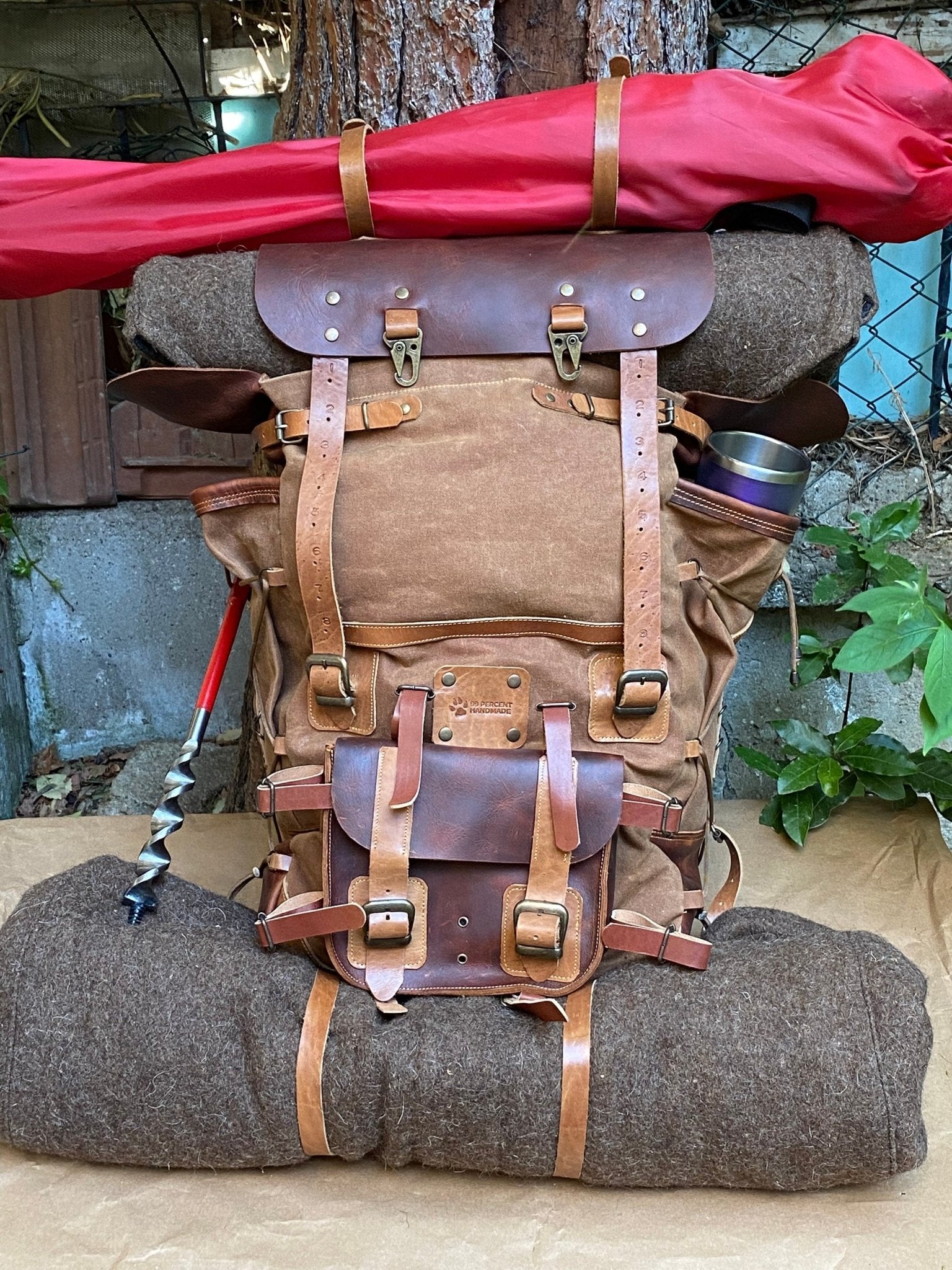 Model Name : Babylon Beige | Custom Leather-Canvas Backpack with Leather Flap, You can Redesign-Customize the item | 30 Liter to 80 Liter Options (Many variants Photos)) bushcraft - camping - hiking backpack 99percenthandmade   