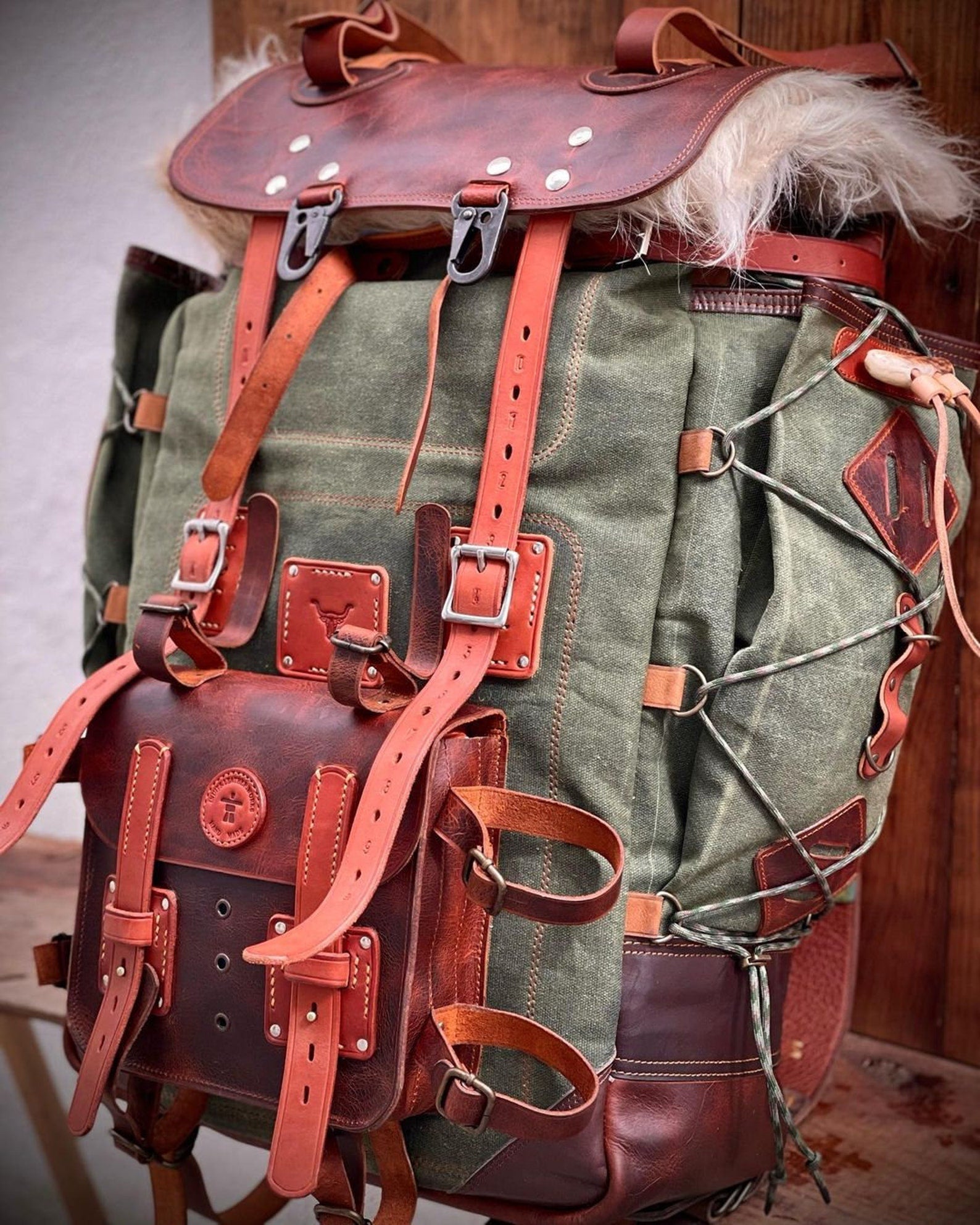 Model Name : Babylon Beige | Custom Leather-Canvas Backpack with Leather Flap, You can Redesign-Customize the item | 30 Liter to 80 Liter Options (Many variants Photos)) bushcraft - camping - hiking backpack 99percenthandmade   