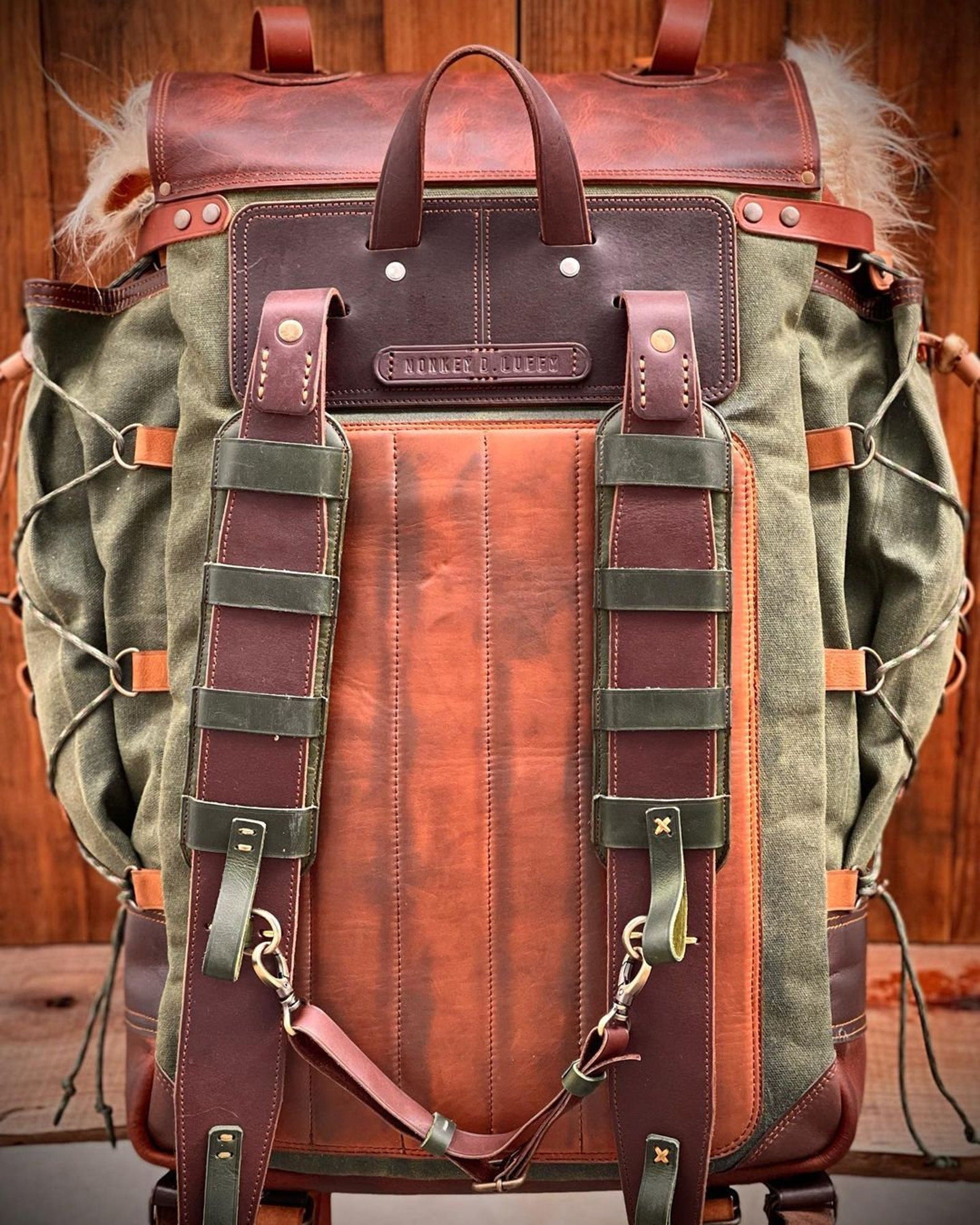 Model Name : Babylon Beige | Custom Leather-Canvas Backpack with Leather Flap, You can Redesign-Customize the item | 30 Liter to 80 Liter Options (Many variants Photos)) bushcraft - camping - hiking backpack 99percenthandmade   