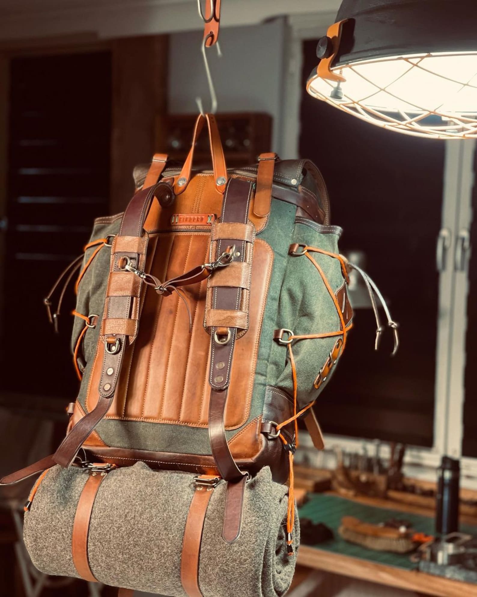 Model Name : Babylon Beige | Custom Leather-Canvas Backpack with Leather Flap, You can Redesign-Customize the item | 30 Liter to 80 Liter Options (Many variants Photos)) bushcraft - camping - hiking backpack 99percenthandmade   