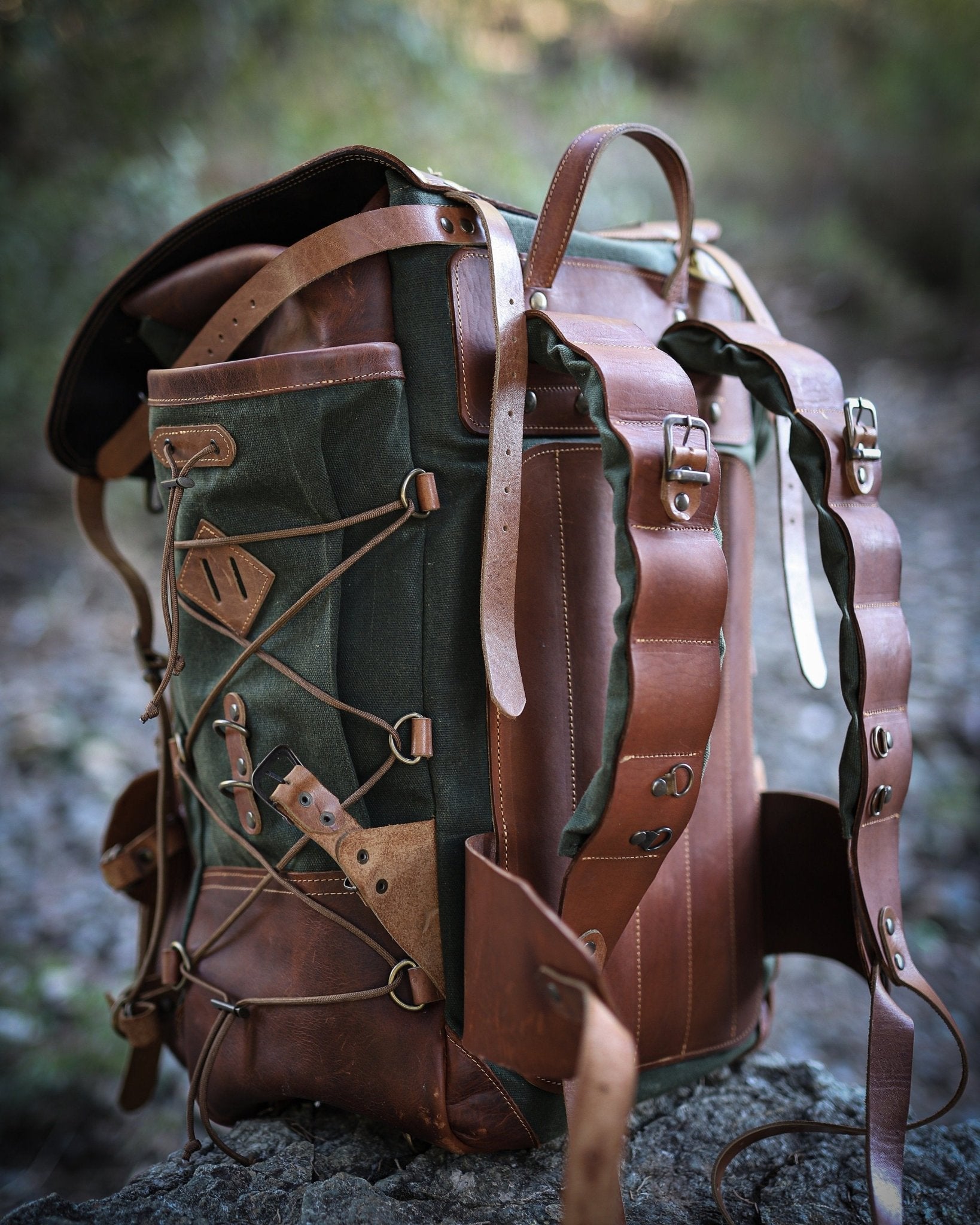 Model Name : Babylon Beige | Custom Leather-Canvas Backpack with Leather Flap, You can Redesign-Customize the item | 30 Liter to 80 Liter Options (Many variants Photos)) bushcraft - camping - hiking backpack 99percenthandmade   