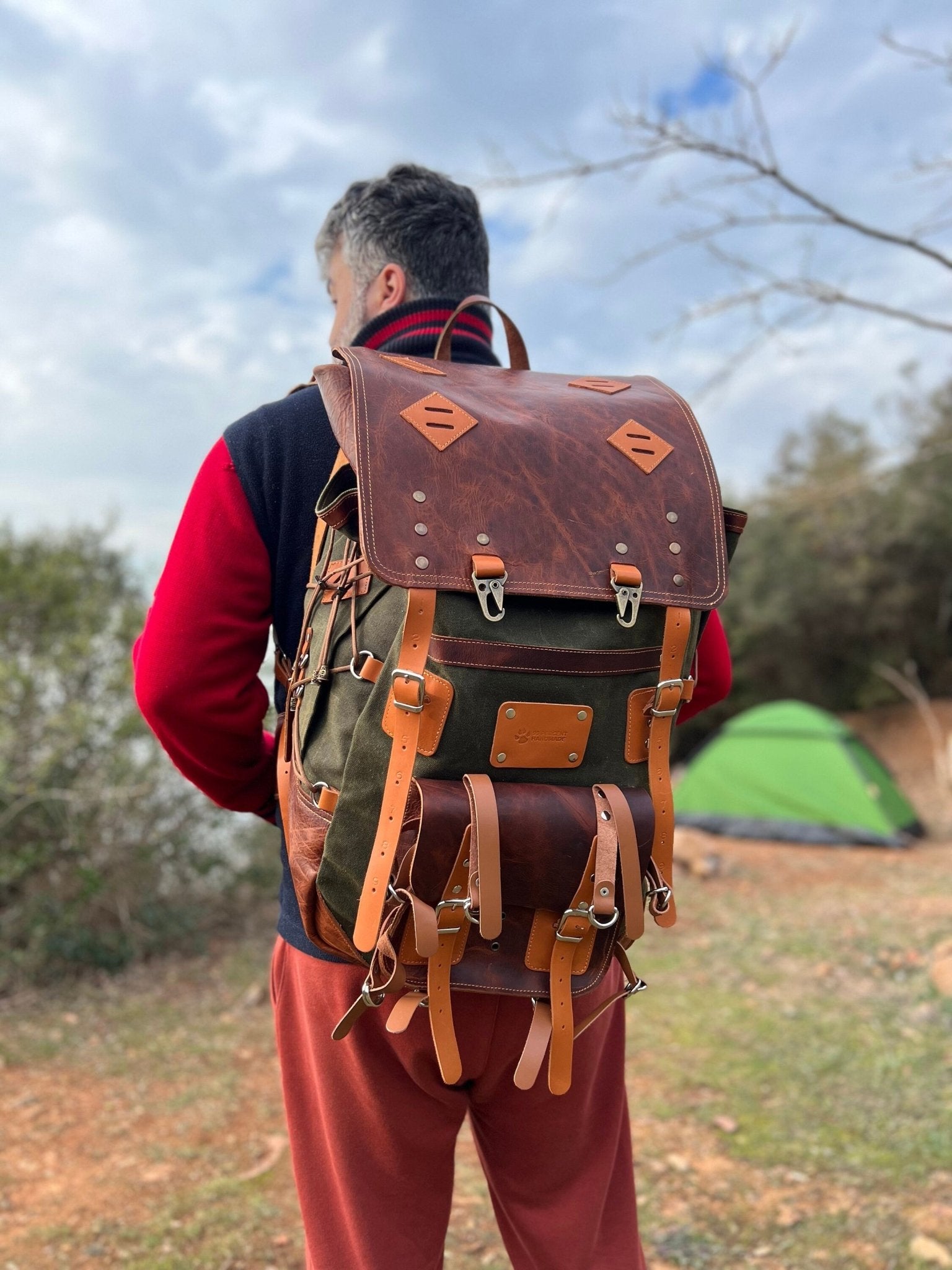 Model Name : Babylon Beige | Custom Leather-Canvas Backpack with Leather Flap, You can Redesign-Customize the item | 30 Liter to 80 Liter Options (Many variants Photos)) bushcraft - camping - hiking backpack 99percenthandmade   