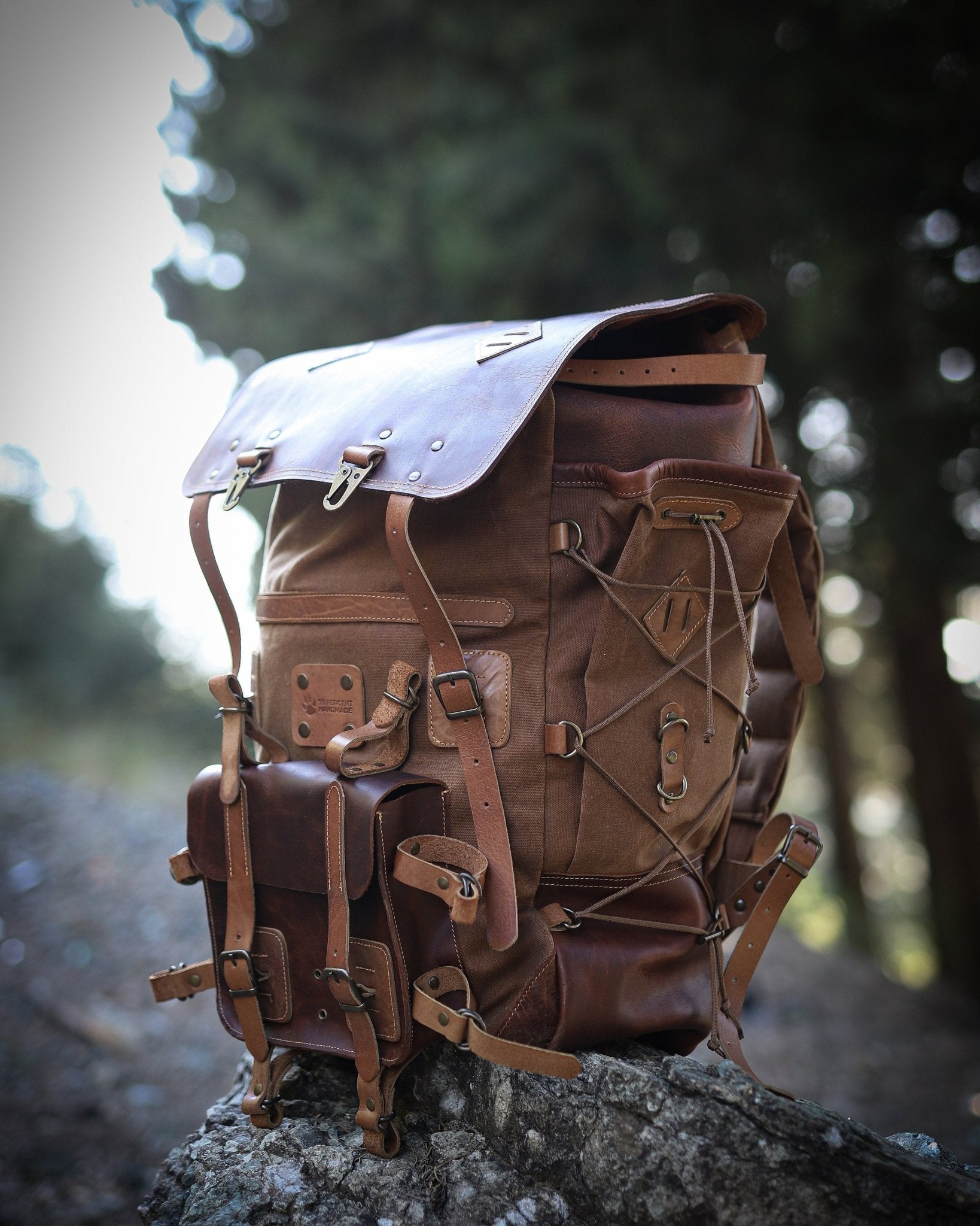 Model Name : Babylon Beige | Custom Leather-Canvas Backpack with Leather Flap, You can Redesign-Customize the item | 30 Liter to 80 Liter Options (Many variants Photos)) bushcraft - camping - hiking backpack 99percenthandmade   