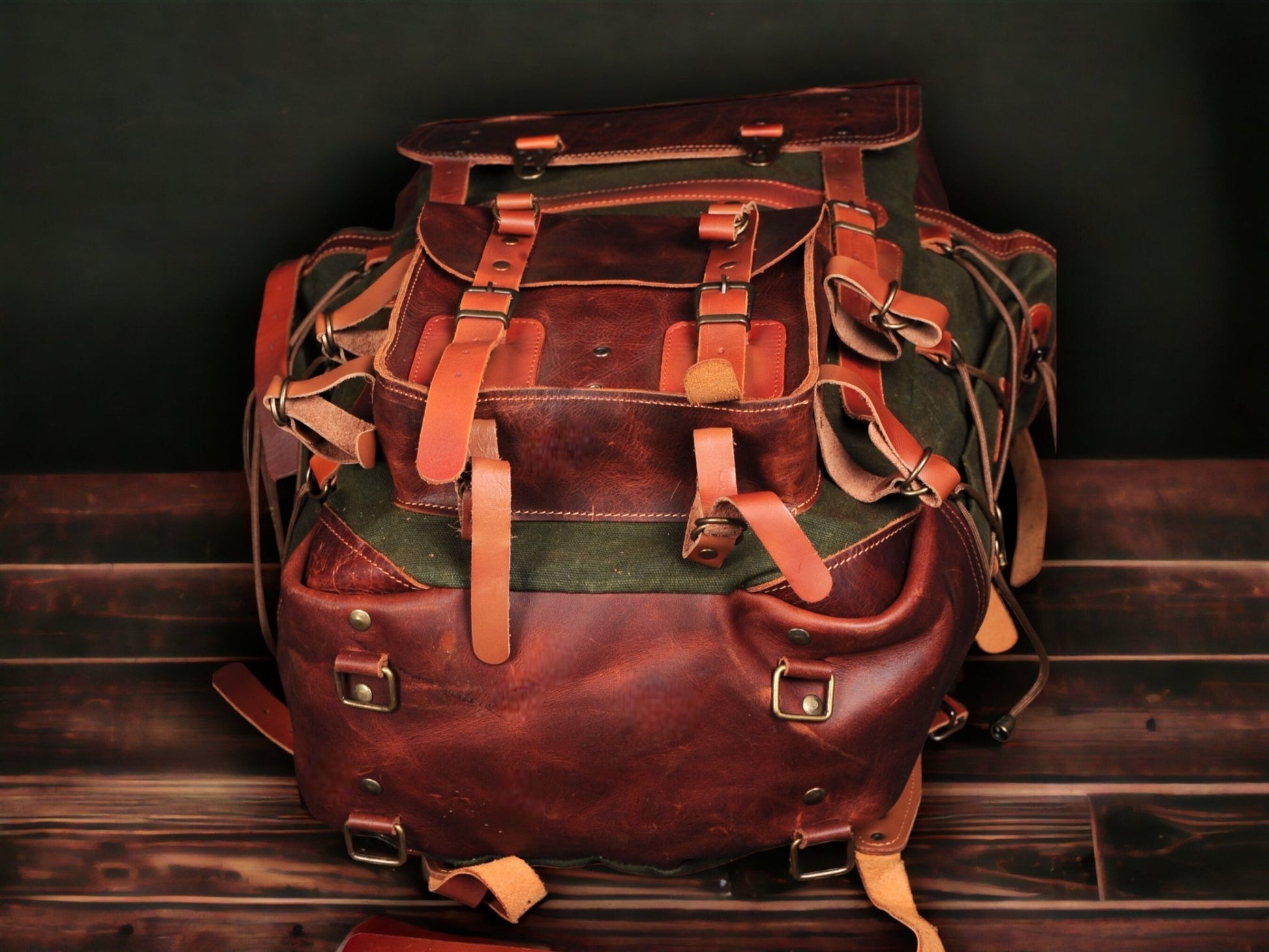 Model Name : Babylon Beige | Custom Leather-Canvas Backpack with Leather Flap, You can Redesign-Customize the item | 30 Liter to 80 Liter Options (Many variants Photos)) bushcraft - camping - hiking backpack 99percenthandmade   