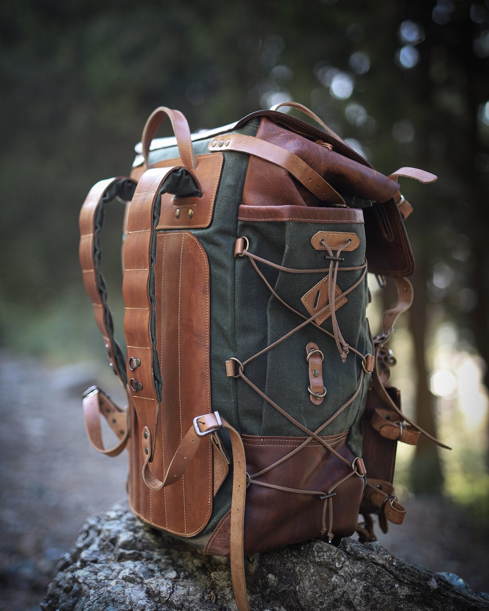 Model Name : Babylon Beige | Custom Leather-Canvas Backpack with Leather Flap, You can Redesign-Customize the item | 30 Liter to 80 Liter Options (Many variants Photos)) bushcraft - camping - hiking backpack 99percenthandmade   