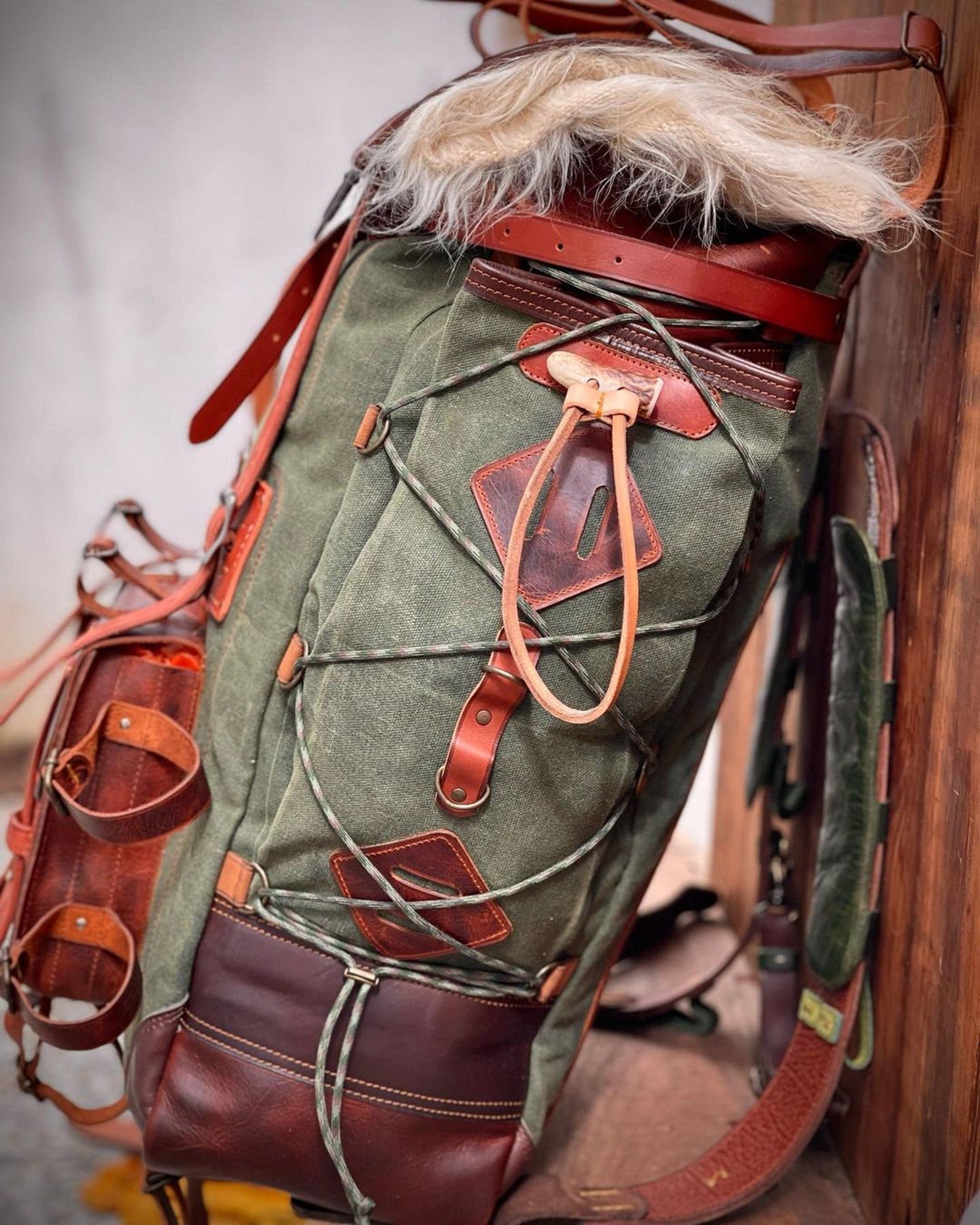 Model Name : Babylon Beige | Custom Leather-Canvas Backpack with Leather Flap, You can Redesign-Customize the item | 30 Liter to 80 Liter Options (Many variants Photos)) bushcraft - camping - hiking backpack 99percenthandmade   