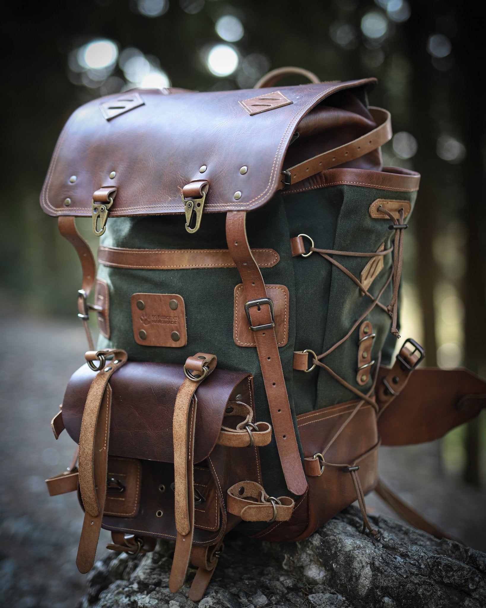 Model Name : Babylon Beige | Custom Leather-Canvas Backpack with Leather Flap, You can Redesign-Customize the item | 30 Liter to 80 Liter Options (Many variants Photos)) bushcraft - camping - hiking backpack 99percenthandmade   