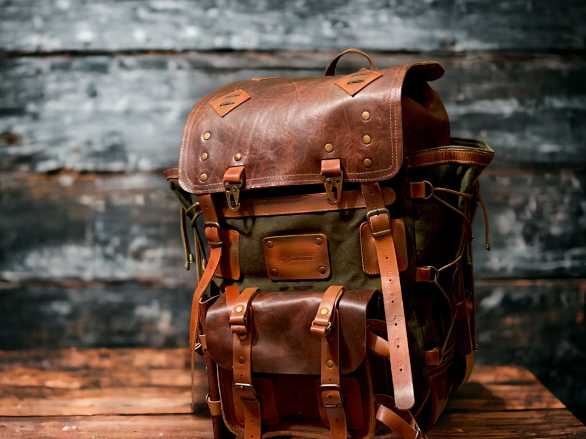 Model Name : Babylon Beige | Custom Leather-Canvas Backpack with Leather Flap, You can Redesign-Customize the item | 30 Liter to 80 Liter Options (Many variants Photos)) bushcraft - camping - hiking backpack 99percenthandmade   