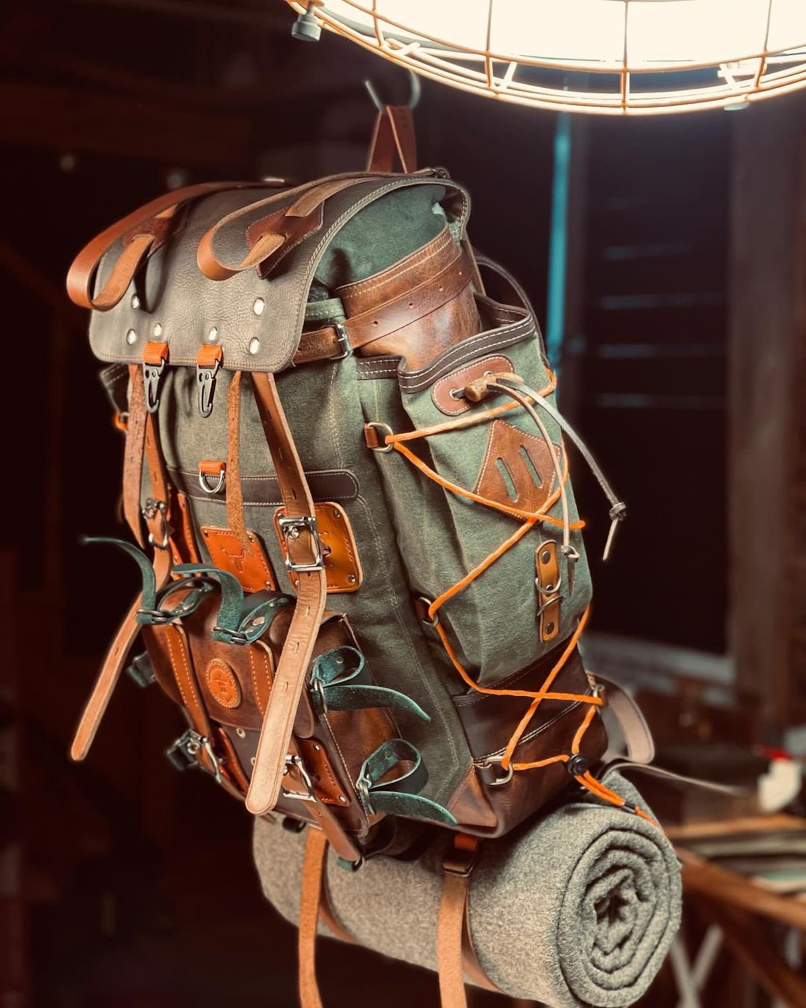 Model Name : Babylon Beige | Custom Leather-Canvas Backpack with Leather Flap, You can Redesign-Customize the item | 30 Liter to 80 Liter Options (Many variants Photos)) bushcraft - camping - hiking backpack 99percenthandmade   