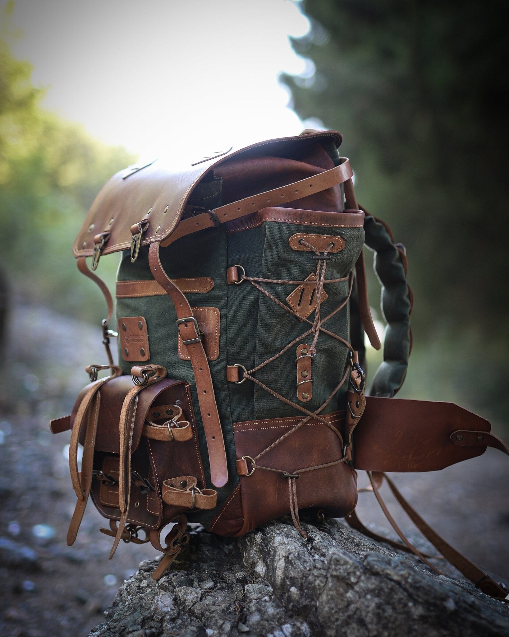 Model Name : Babylon Beige | Custom Leather-Canvas Backpack with Leather Flap, You can Redesign-Customize the item | 30 Liter to 80 Liter Options (Many variants Photos)) bushcraft - camping - hiking backpack 99percenthandmade   