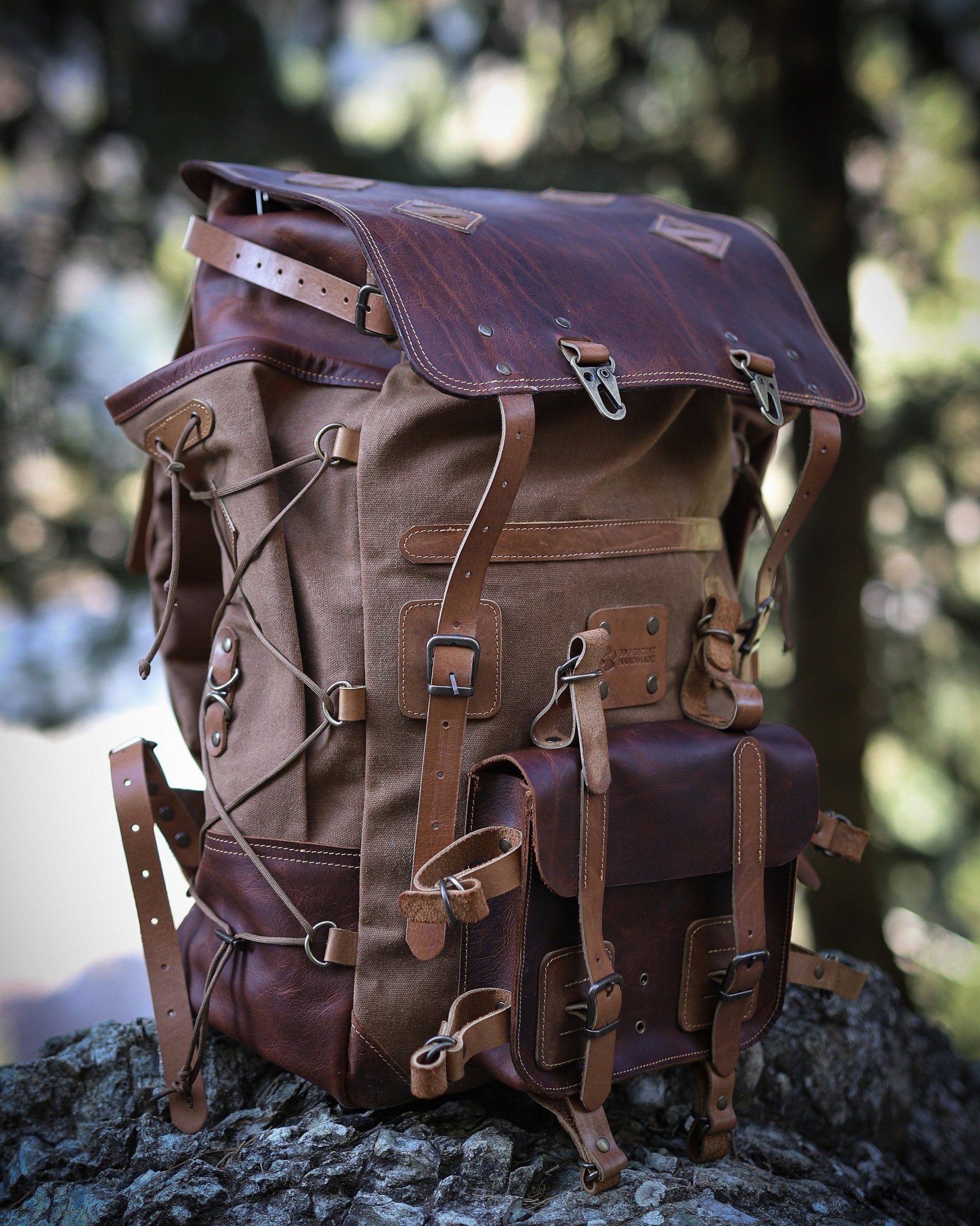 Model Name : Babylon Beige | Custom Leather-Canvas Backpack with Leather Flap, You can Redesign-Customize the item | 30 Liter to 80 Liter Options (Many variants Photos)) bushcraft - camping - hiking backpack 99percenthandmade   