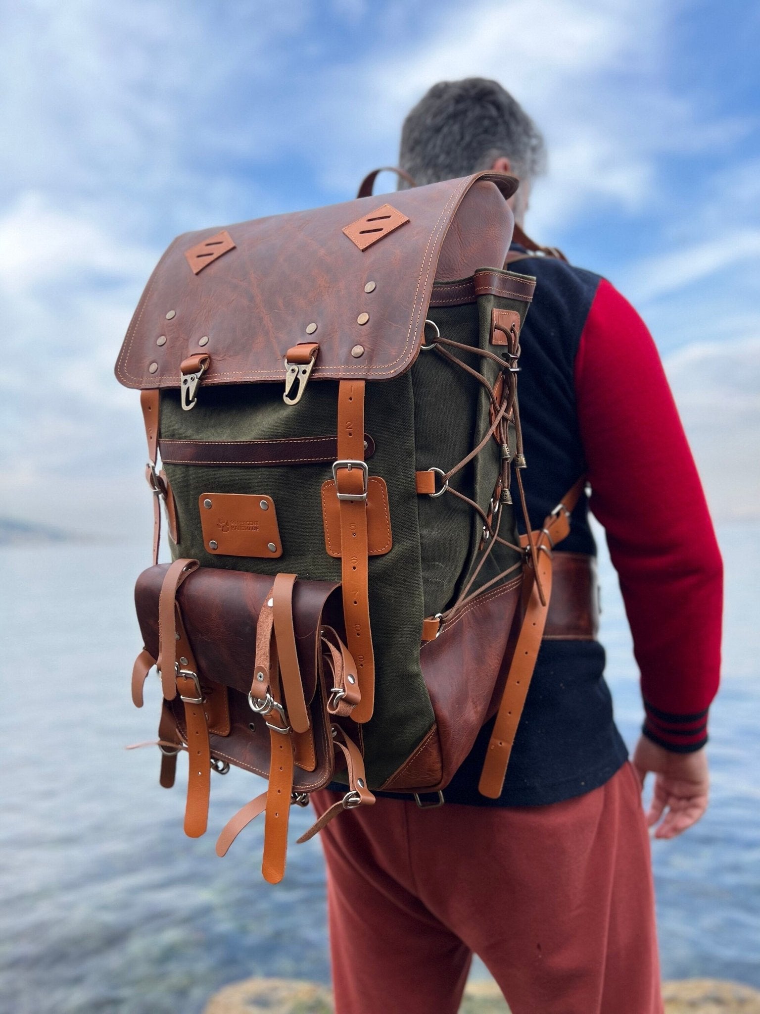custom printed leather backpack Model Name : Babylon Green