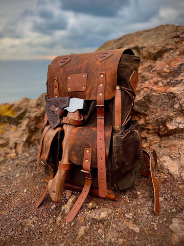 Model Name : Giza Template | Custom Leather-Canvas Backpack with Leather Flap, You can Redesign-Customize the item | 30 Liter to 80 Liter Options bushcraft - camping - hiking backpack 99percenthandmade   