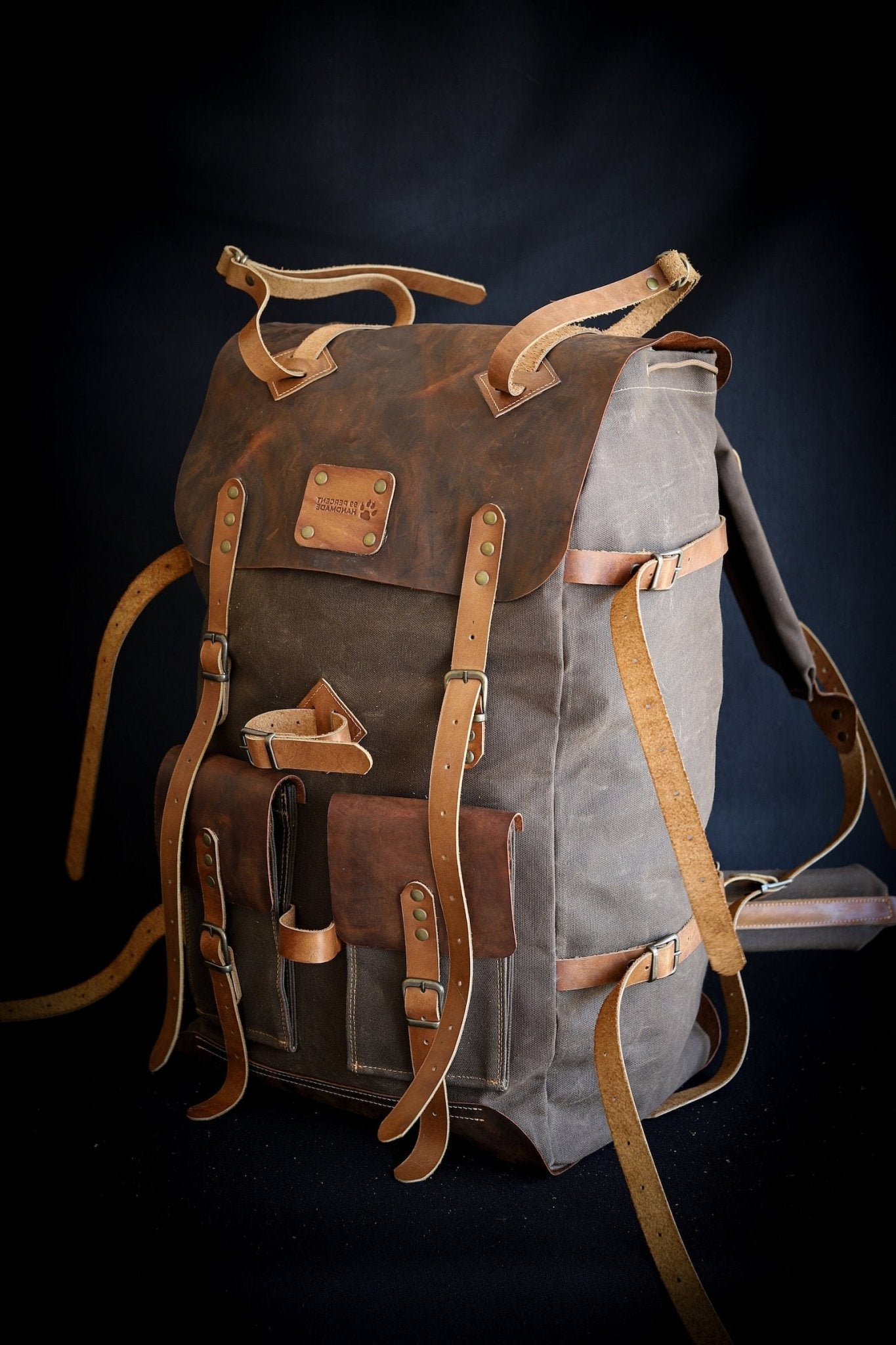 Model Name : Giza Template | Custom Leather-Canvas Backpack with Leather Flap, You can Redesign-Customize the item | 30 Liter to 80 Liter Options bushcraft - camping - hiking backpack 99percenthandmade   