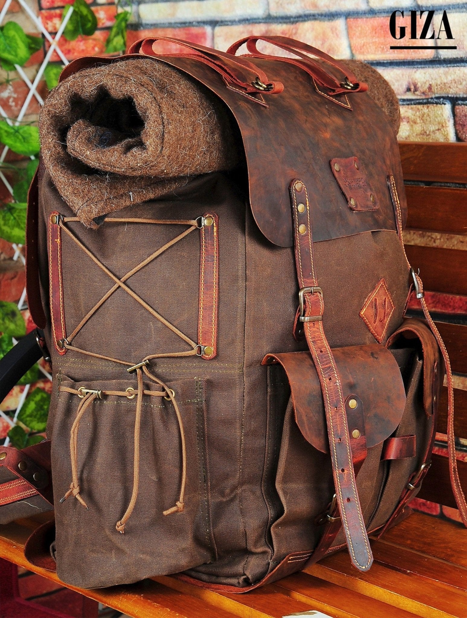 Model Name : Giza Template | Custom Leather-Canvas Backpack with Leather Flap, You can Redesign-Customize the item | 30 Liter to 80 Liter Options bushcraft - camping - hiking backpack 99percenthandmade   