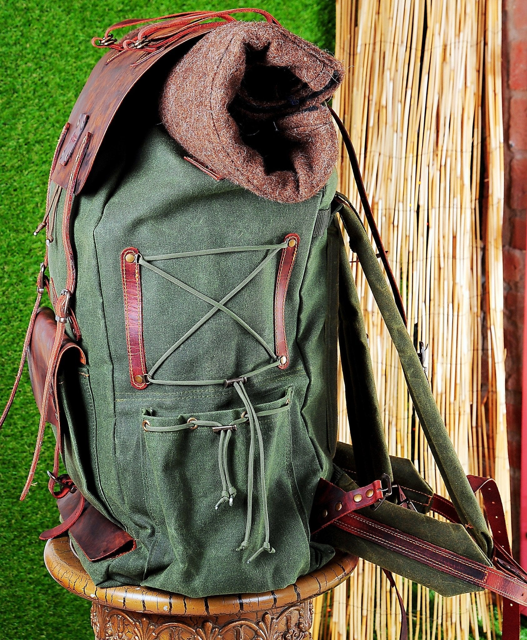 Model Name : Giza Template | Custom Leather-Canvas Backpack with Leather Flap, You can Redesign-Customize the item | 30 Liter to 80 Liter Options bushcraft - camping - hiking backpack 99percenthandmade   