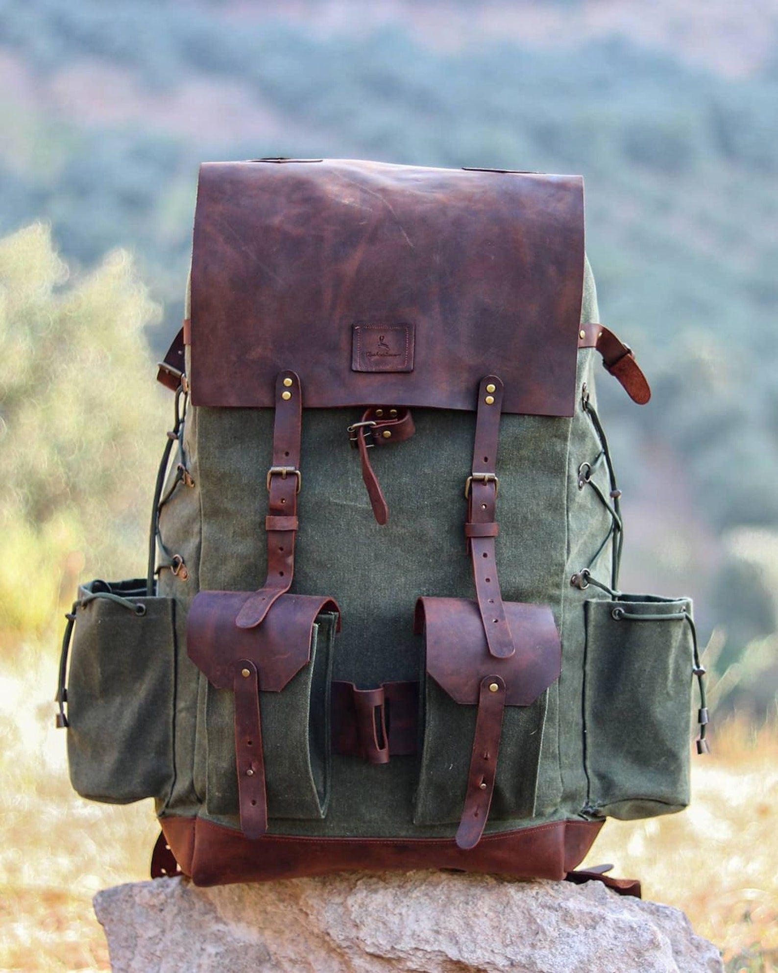 Model Name : Giza Template | Custom Leather-Canvas Backpack with Leather Flap, You can Redesign-Customize the item | 30 Liter to 80 Liter Options bushcraft - camping - hiking backpack 99percenthandmade   