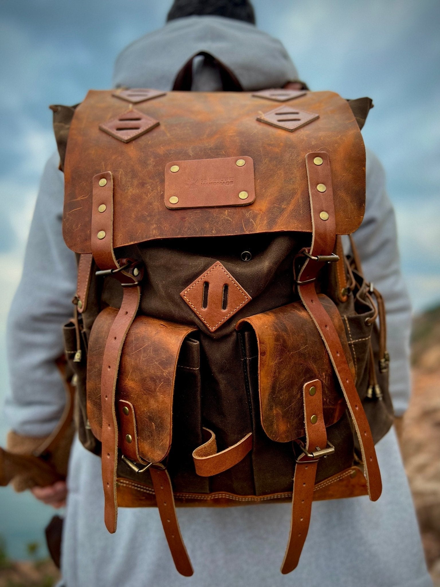 Model Name : Giza Template | Custom Leather-Canvas Backpack with Leather Flap, You can Redesign-Customize the item | 30 Liter to 80 Liter Options bushcraft - camping - hiking backpack 99percenthandmade   