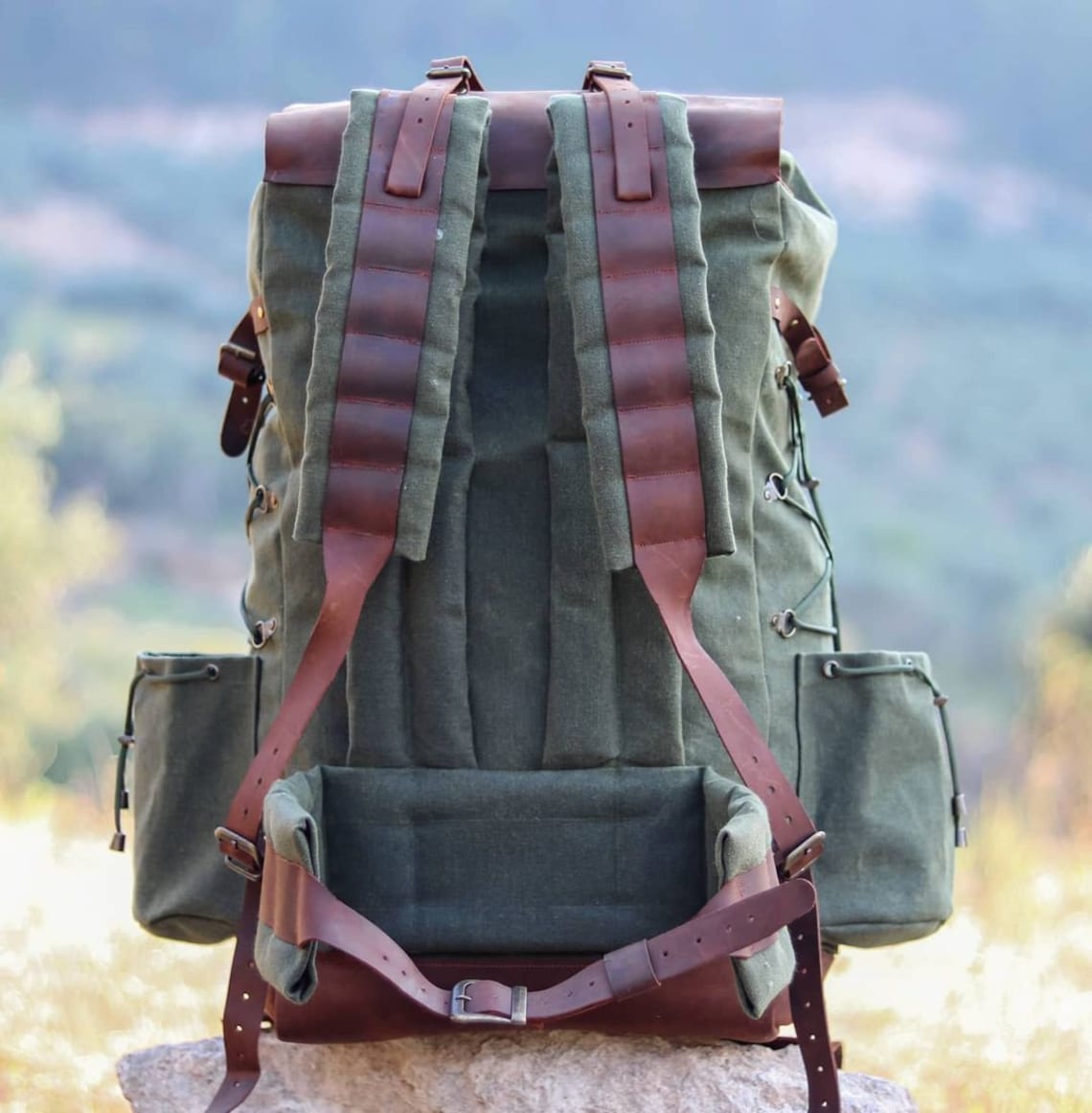 Model Name : Giza Template | Custom Leather-Canvas Backpack with Leather Flap, You can Redesign-Customize the item | 30 Liter to 80 Liter Options bushcraft - camping - hiking backpack 99percenthandmade   