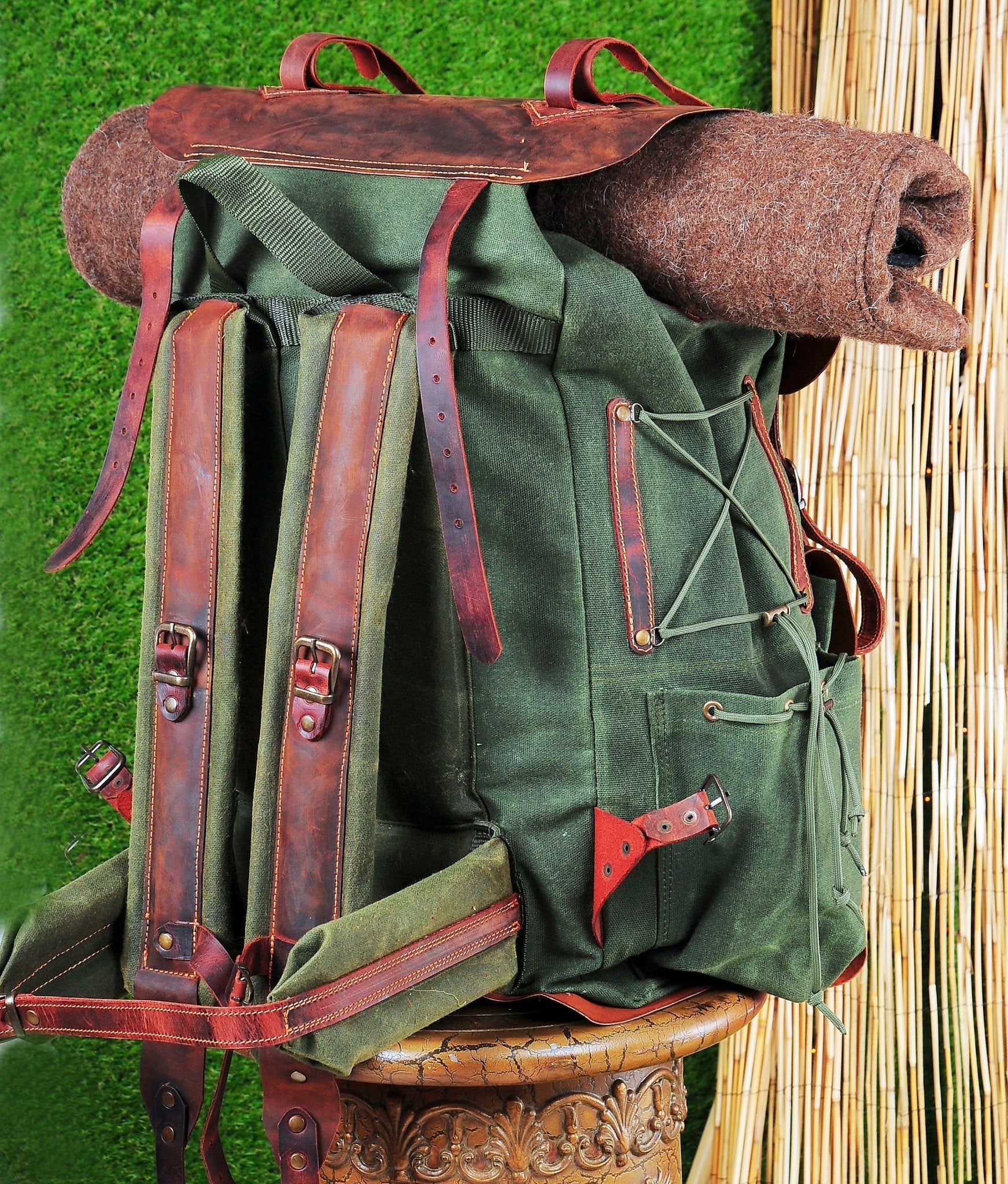 Model Name : Giza Template | Custom Leather-Canvas Backpack with Leather Flap, You can Redesign-Customize the item | 30 Liter to 80 Liter Options bushcraft - camping - hiking backpack 99percenthandmade   