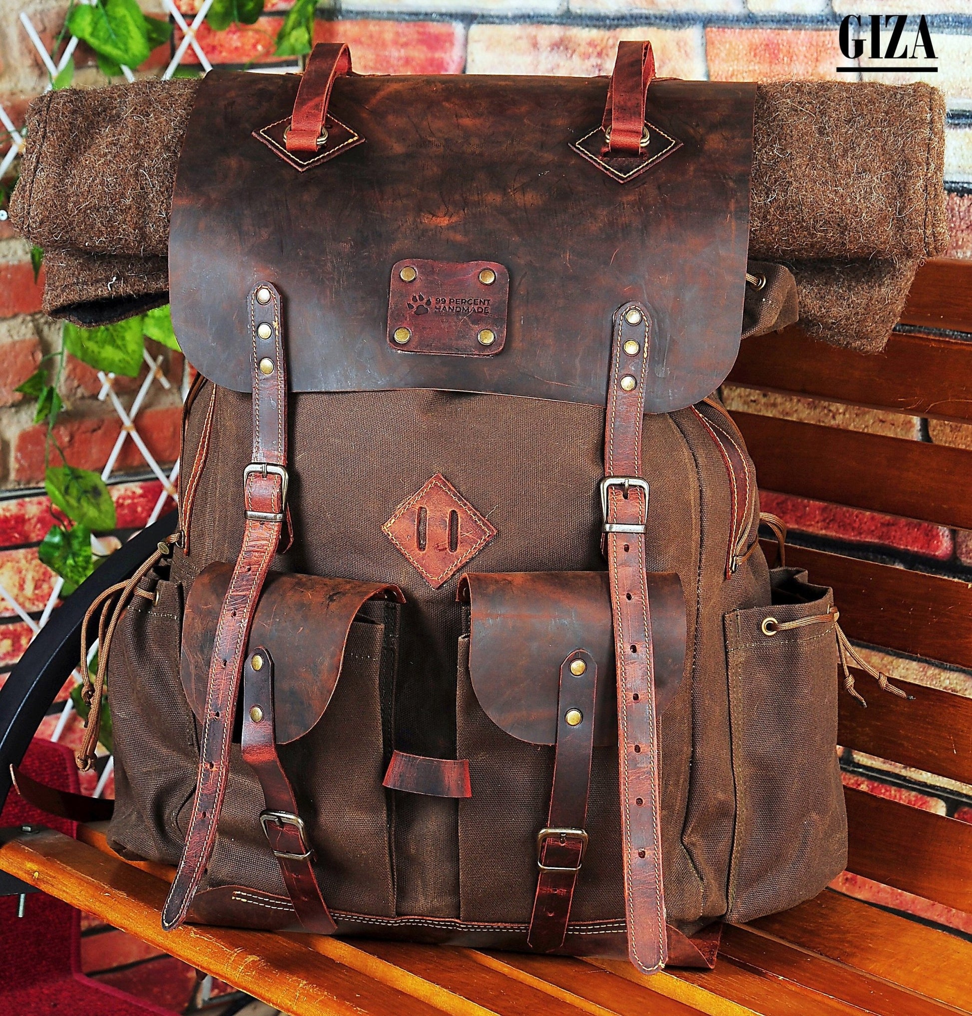 Model Name : Giza Template | Custom Leather-Canvas Backpack with Leather Flap, You can Redesign-Customize the item | 30 Liter to 80 Liter Options bushcraft - camping - hiking backpack 99percenthandmade   