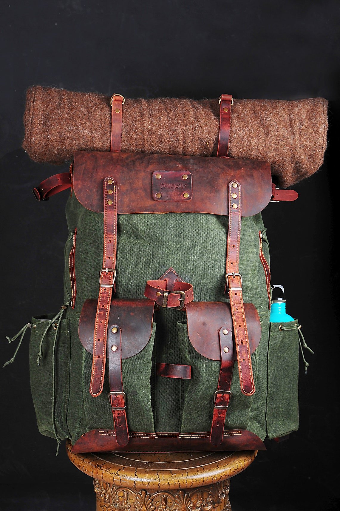 Model Name : Giza Template | Custom Leather-Canvas Backpack with Leather Flap, You can Redesign-Customize the item | 30 Liter to 80 Liter Options bushcraft - camping - hiking backpack 99percenthandmade   