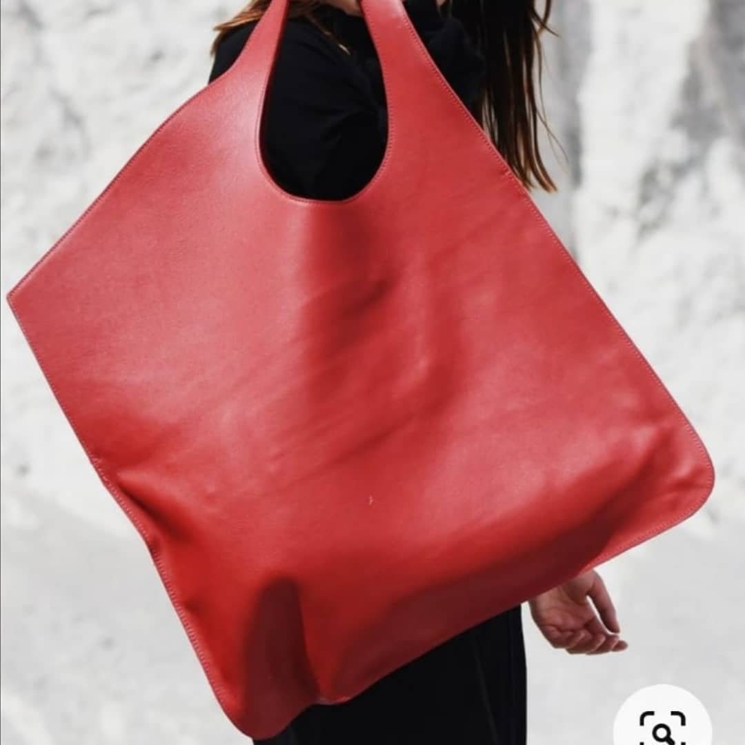 Modern Genuine Leather Handmade  Oversized Asymmetrical Tote bag with wallet, designers elegant bag, daily use | For Special Discont PM Me  99percenthandmade Red  