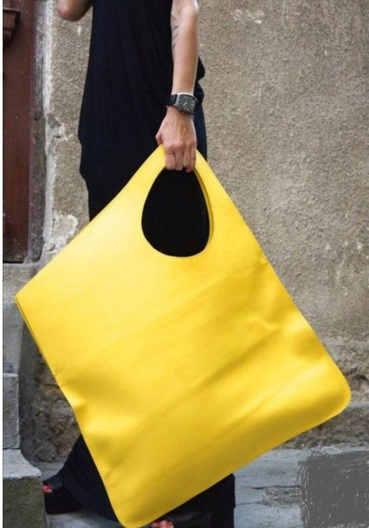 Modern Genuine Leather Handmade  Oversized Asymmetrical Tote bag with wallet, designers elegant bag, daily use | For Special Discont PM Me  99percenthandmade Yellow  