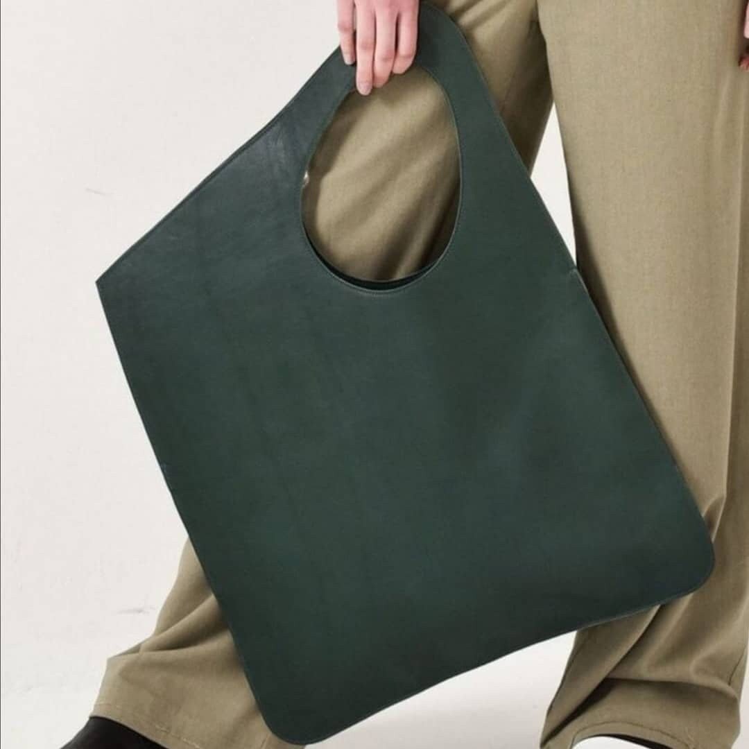 Modern Genuine Leather Handmade  Oversized Asymmetrical Tote bag with wallet, designers elegant bag, daily use | For Special Discont PM Me  99percenthandmade Green  