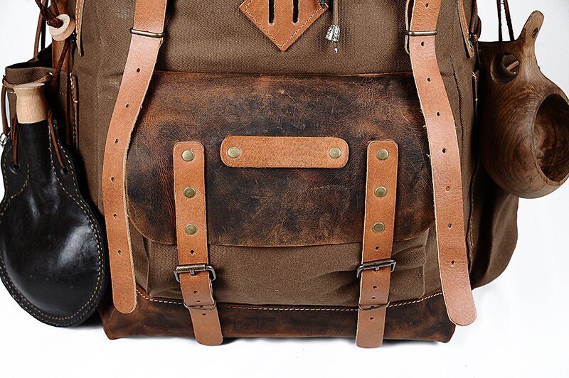 New Brown Handmade Wax Canvas and Genuine Leather Backpack for Travel, Camping, Fishing | 50 Liters | Personalization for your request  99percenthandmade   